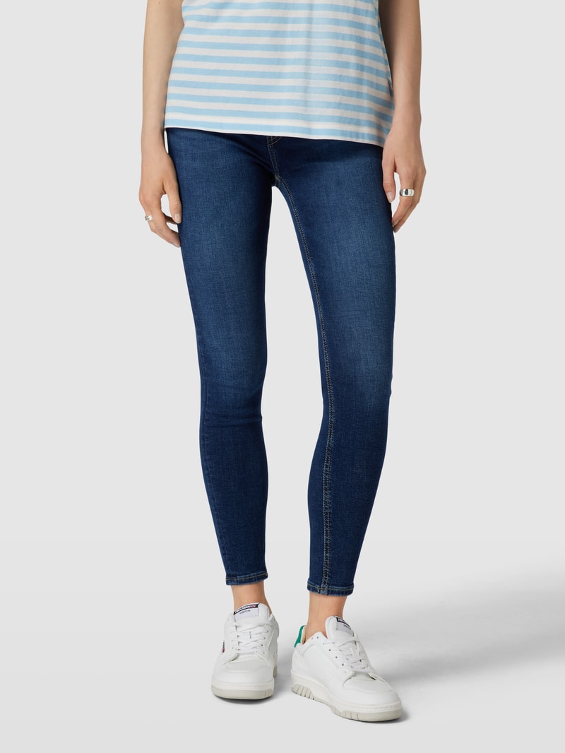 High Rise Skinny Fit Jeans mit Label-Detail in dunkelblau
