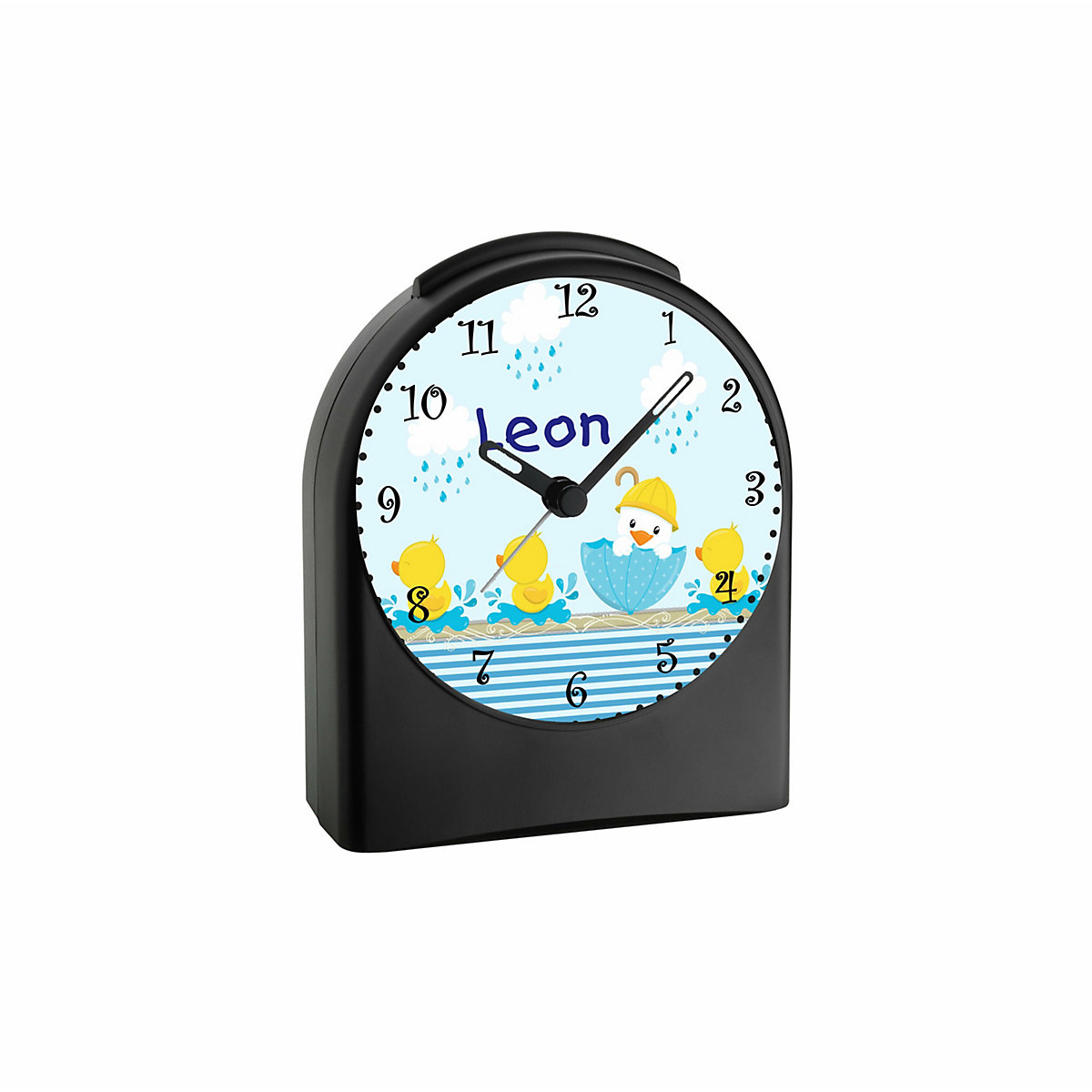 Kinder Funkwecker personalisiert mit Namen Ente Atom-/Funkuhr, 12-Stunden-Anzeigeformat, Schlummerfunktion, Nachtlicht, Geräuschlos/Ohne Ticken