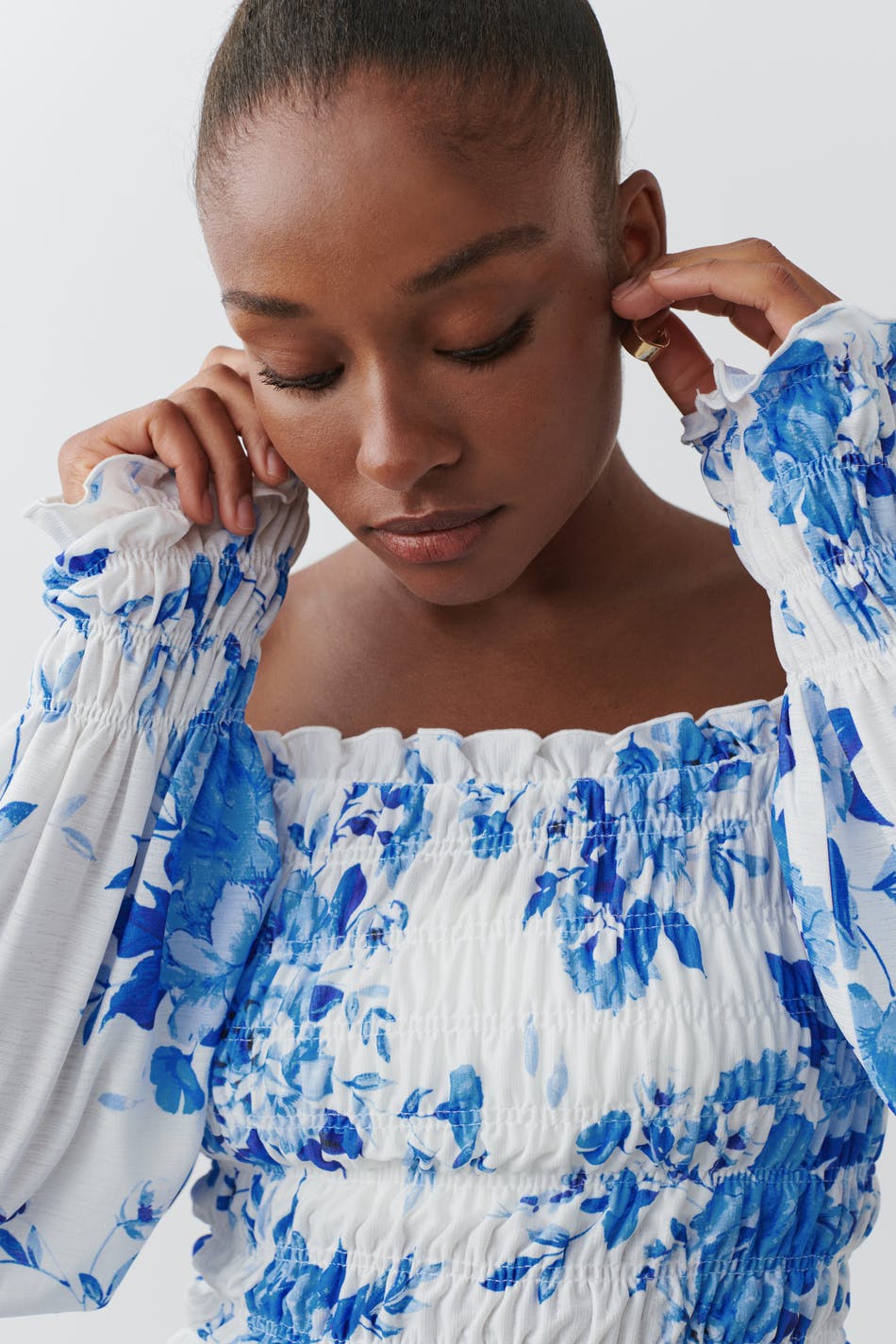 Off shoulder smock top