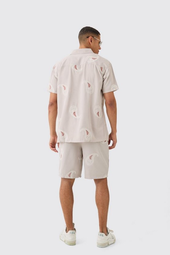 Oversize Twill-Hemd und Shorts mit Paisley-Stickerei