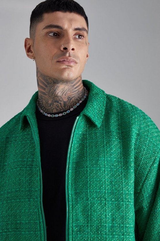 Tall kastige Oversize Bouclee-Jacke mit Reißverschluss