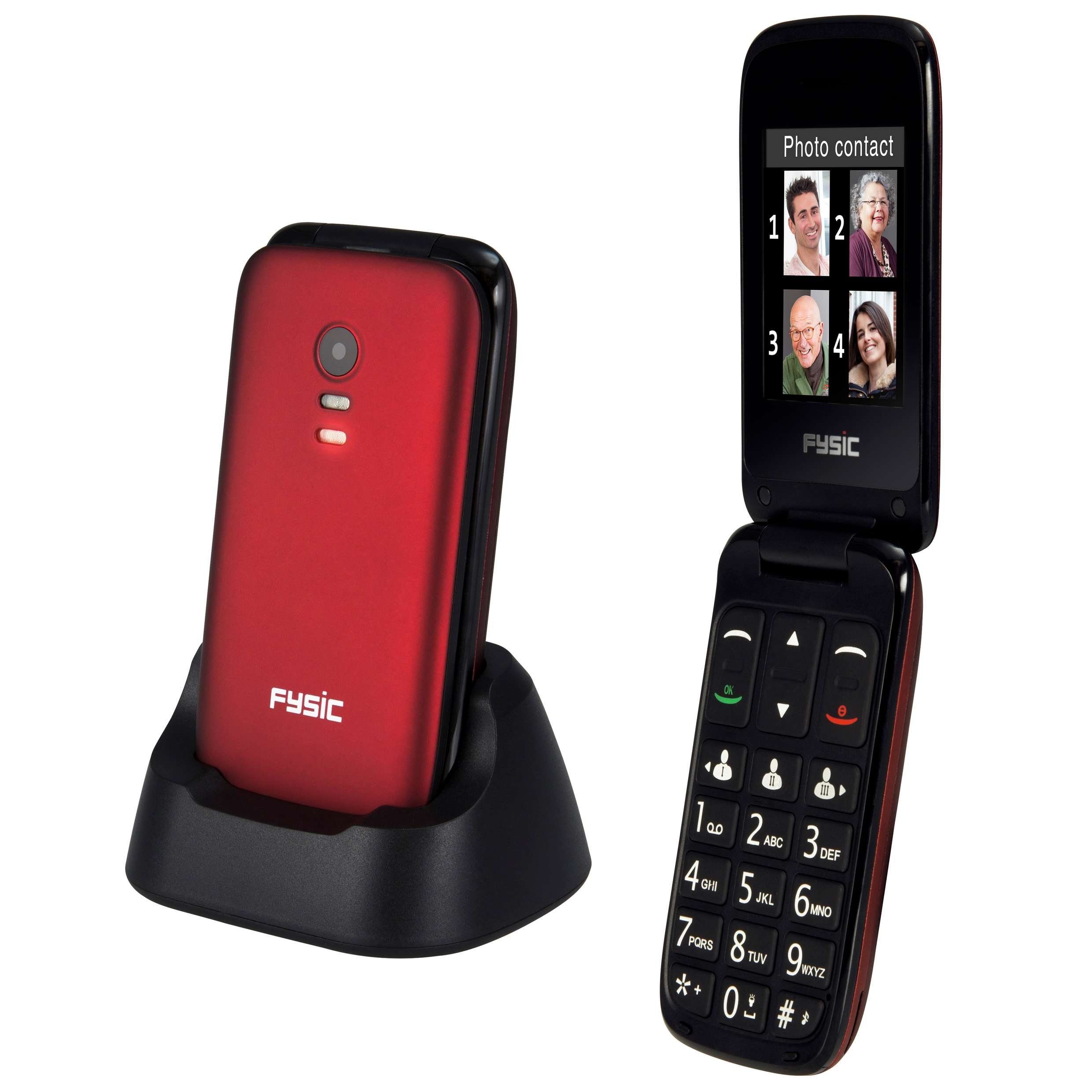 Fysic FM-9710RD Seniorenhandy (2,4 Zoll, Hörgerätekompatibel, integrierte Taschenlampe, FM-Radio)