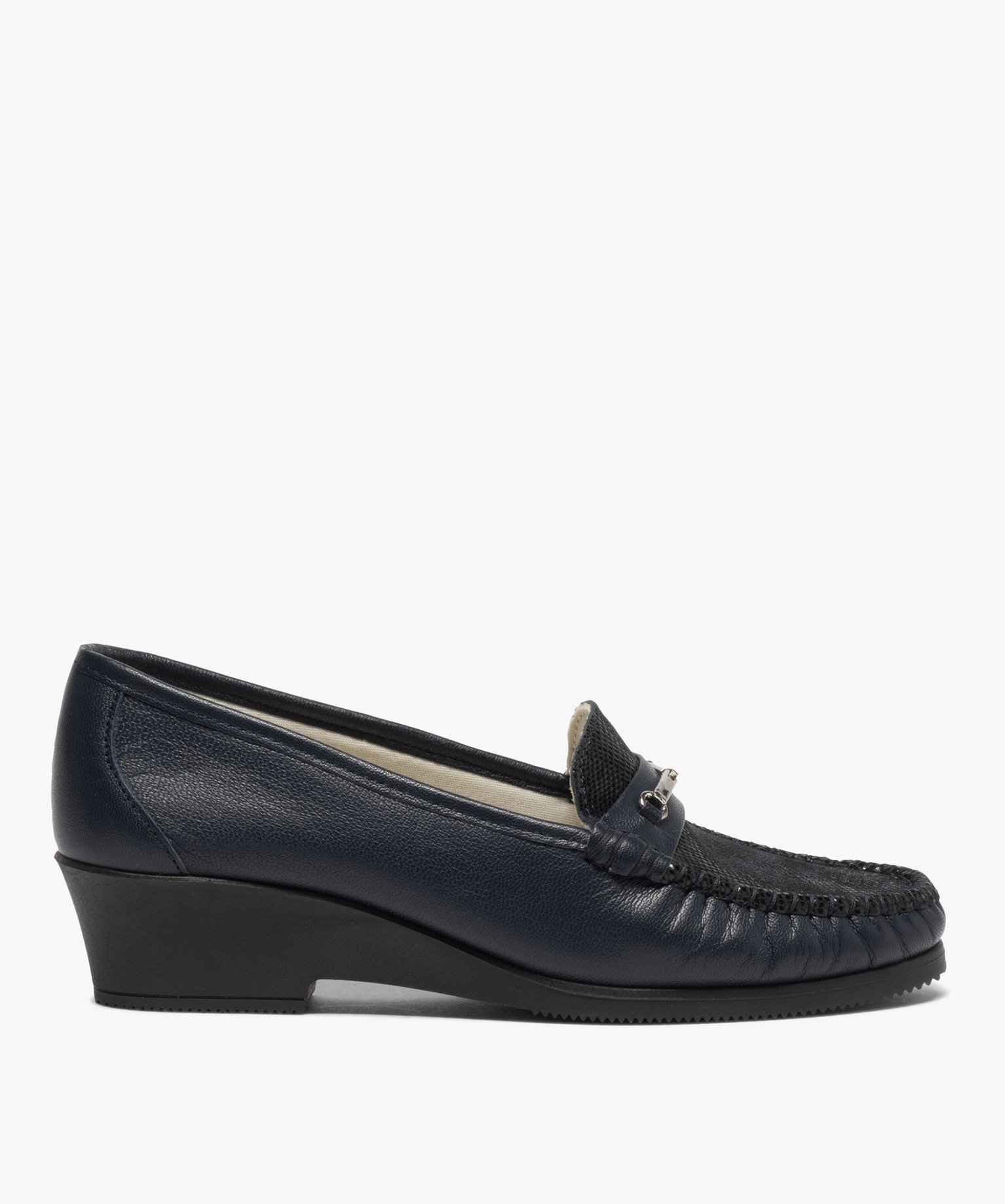 Mocassins femme confort dessus cuir verni marine | GEMO