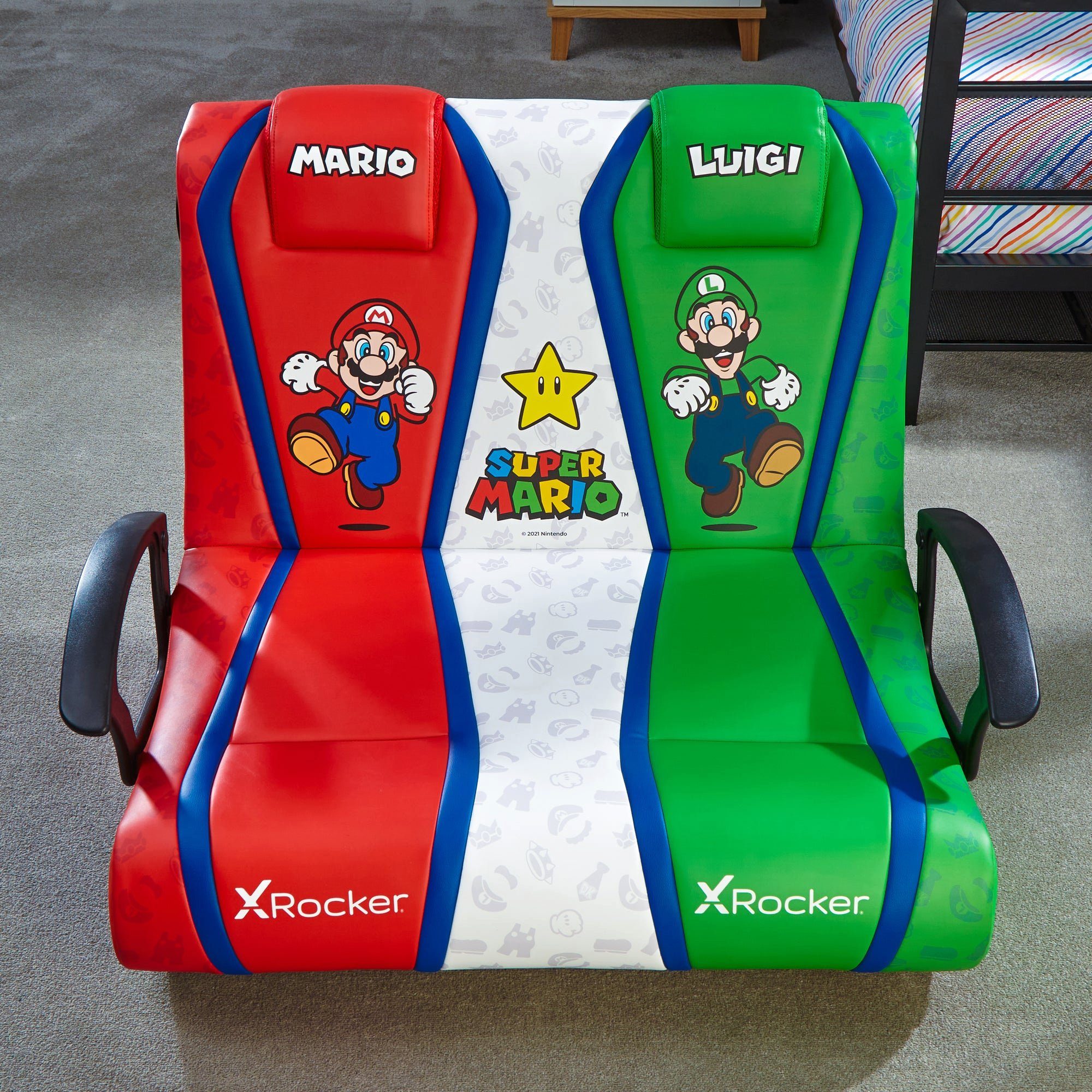 X Rocker Kindersessel Nintendo Super Mario Dual Floor Rocker Bodensessel mit 2.1 Soundsystem, für Kinder