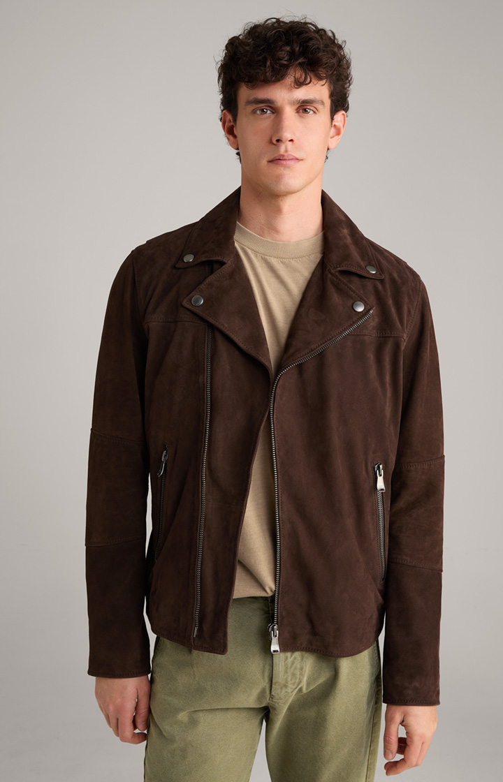 Velours-Lederjacke Lezy in Dunkelbraun
