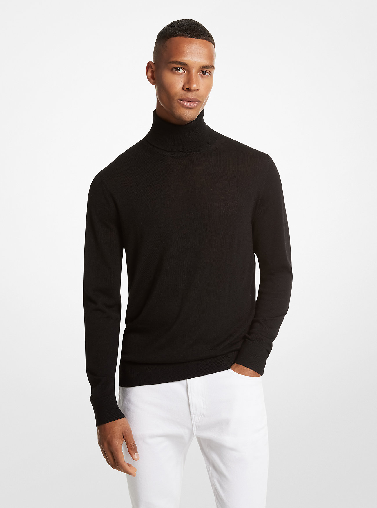 Merino Wool Turtleneck Sweater - BLACK