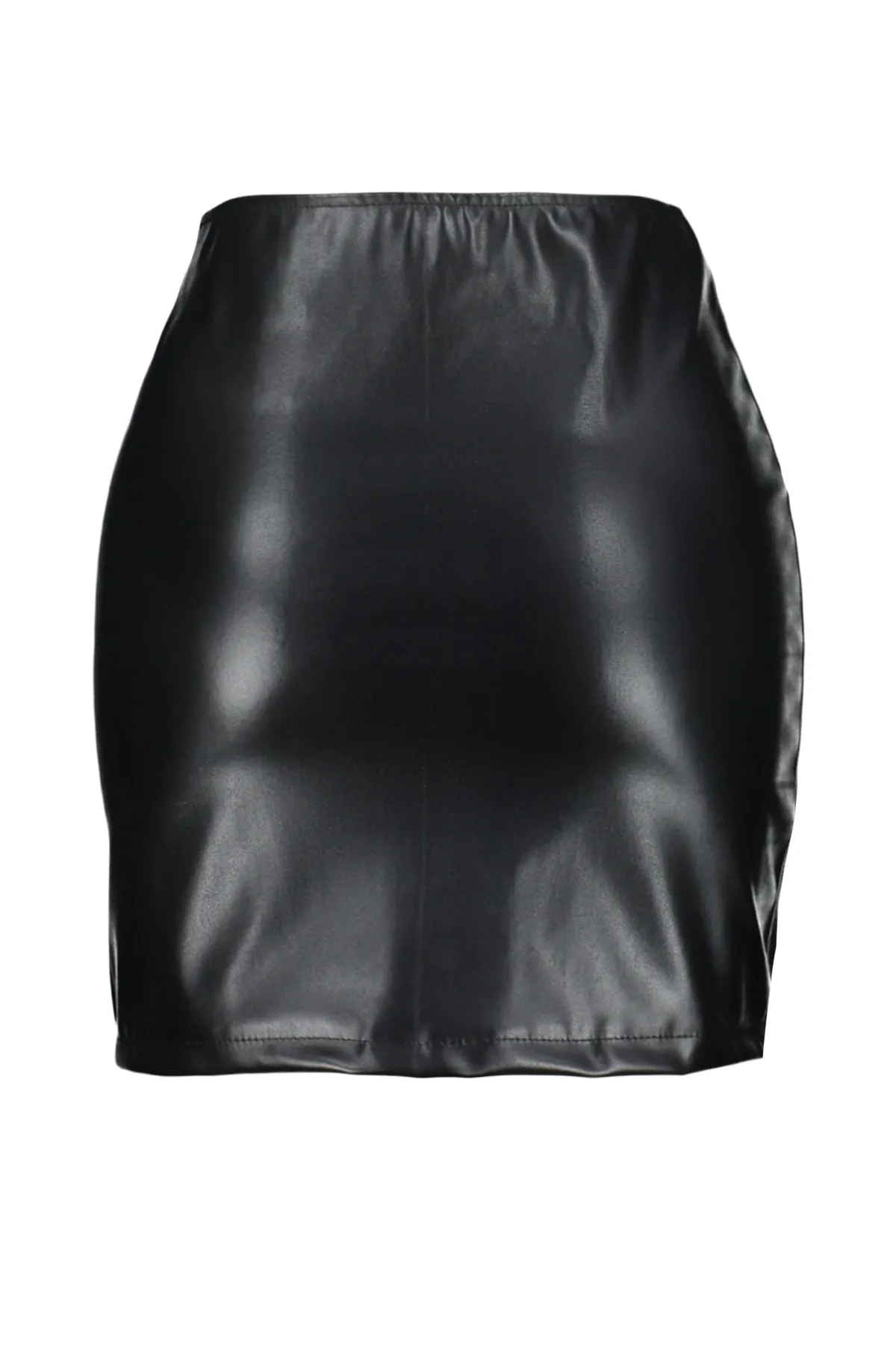 Trendyol Collection  Schwarzer taillierter Minirock aus Kunstleder mit Schlitz und hoher Taille TWOSS23ET00118