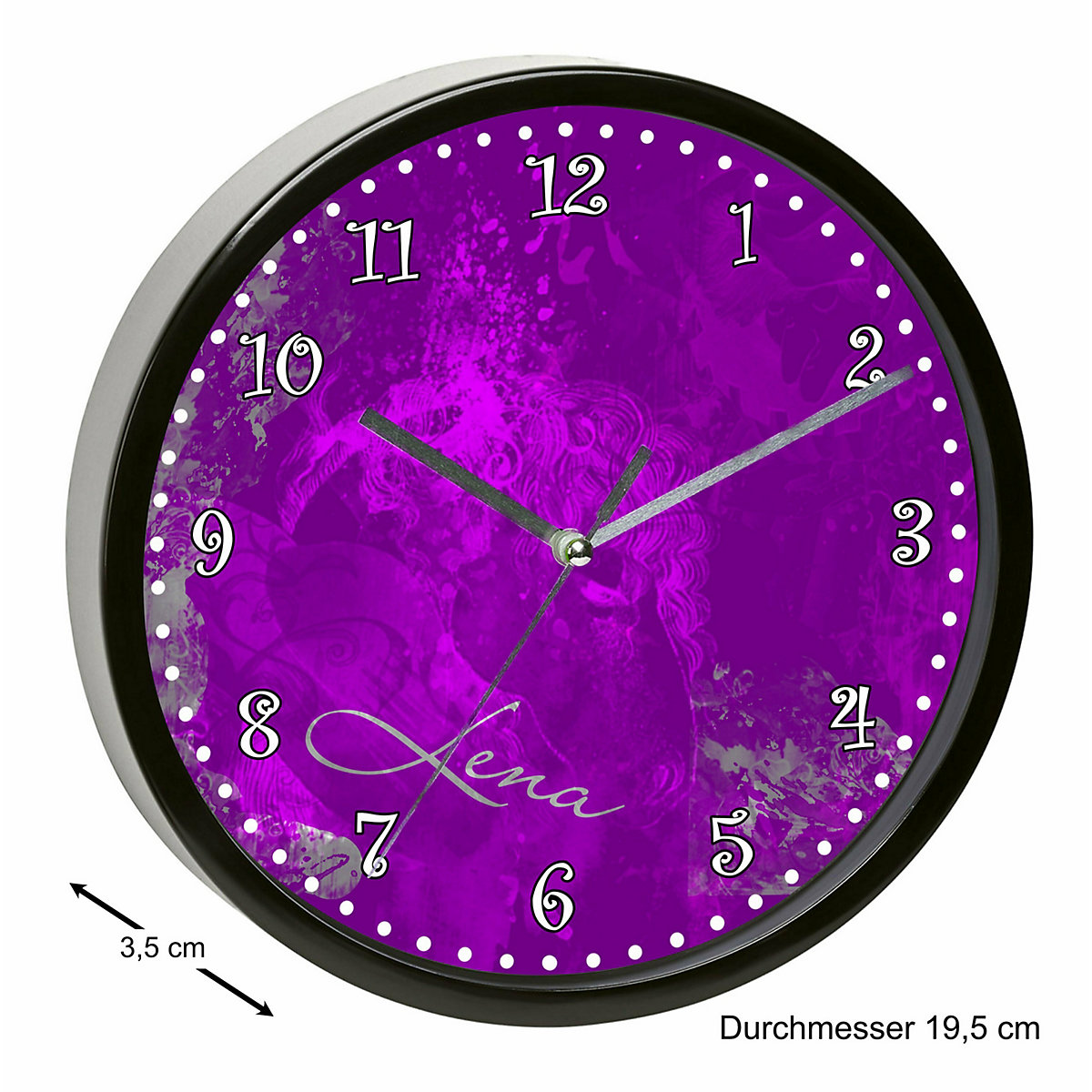 Kinder Wanduhr personalisiert mit Name Traum Lila