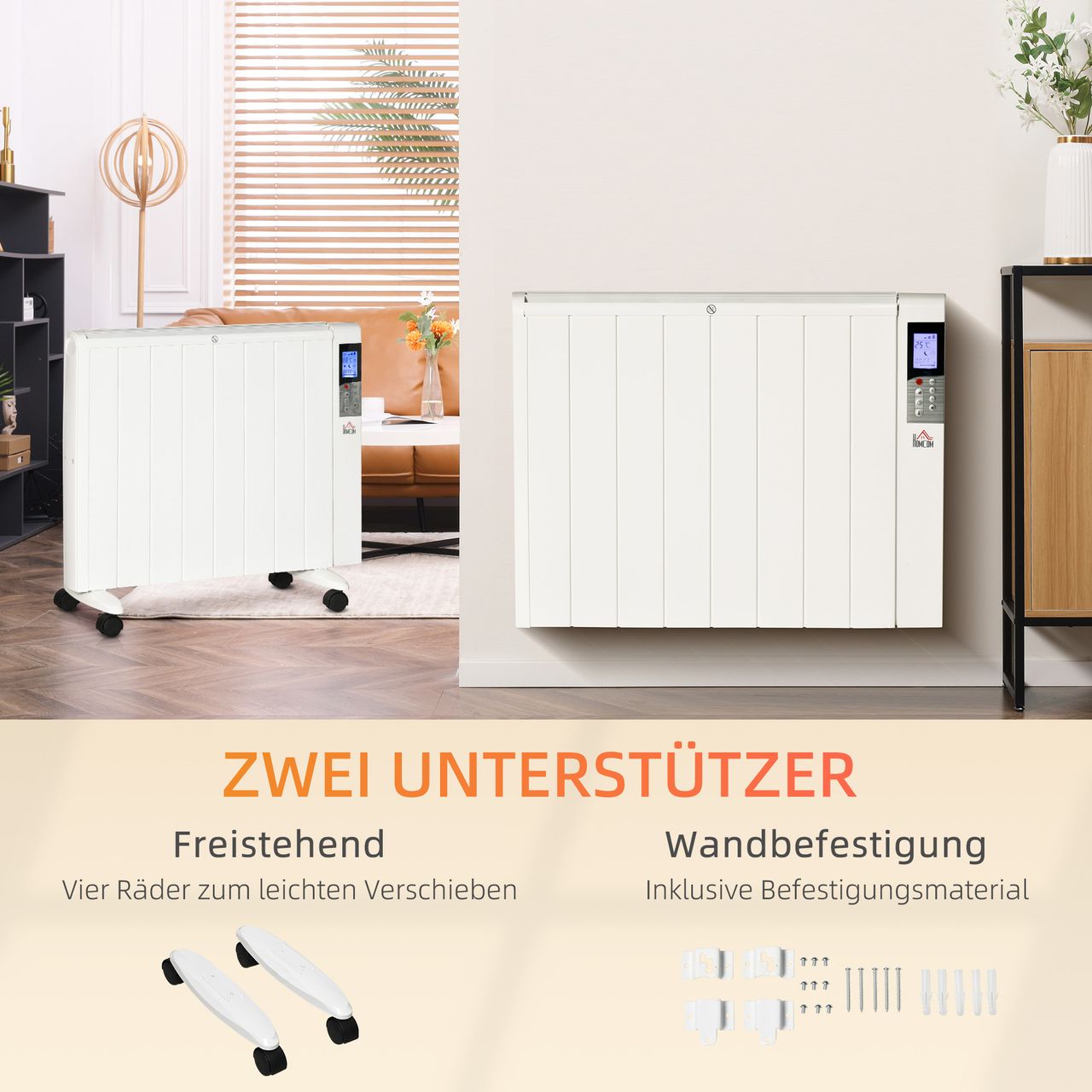 HOMCOM 4 Modi Heizlüfter Elektroheizung mit LCD-Display 2000W Heizkörper 2 Heizstufen mit Luftheizung mit Fernbedienung Überhitzung & Umkippen Schutz für 15 m² Räume Weiß 75 x 7,5 x 58,5cm