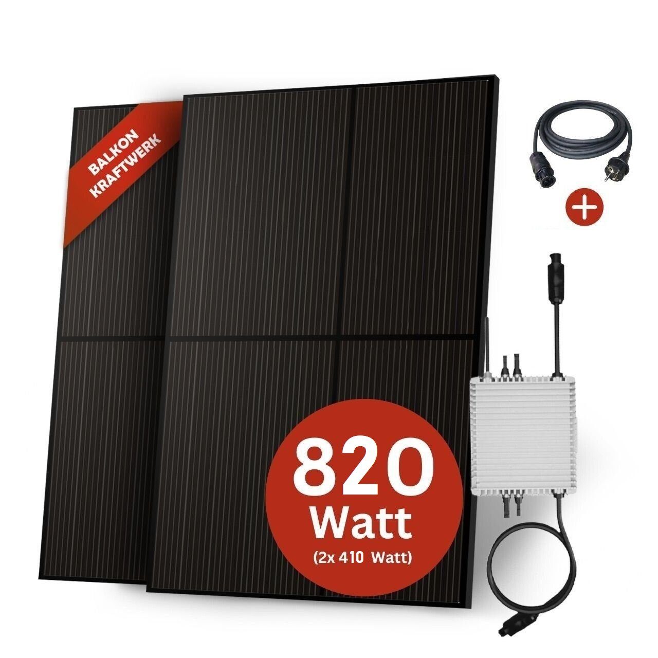 JUNG Solaranlage Balkonkraftwerk 600W Photovoltaikanlage Mini-PV Anlage, 600,00 W, Monokristallin, (Solarpanel, Solaranlage Balkon, Stromerzeuger Solar, Energiestation, KOMPLETT-SET 2 Solarmodule, 1 Mikro-Wechselrichter, 1 Schuko-Kabel 1,2), Photovol
