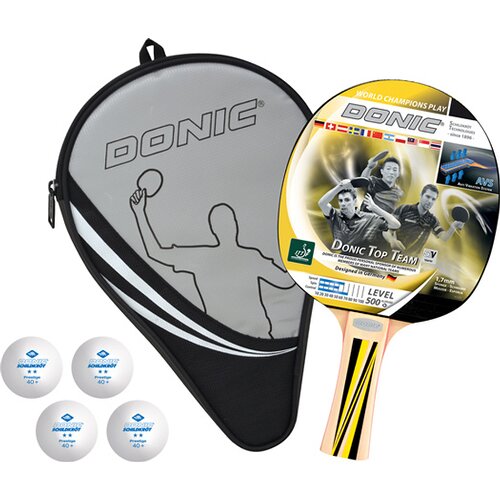 TISCHTENNIS-SET DONIC-SCHILDKRÖT TISCHTENNIS-GESCHENKSET TOP TEAM 500, 1 SCHLÄGER, 4 BÄLLE INK