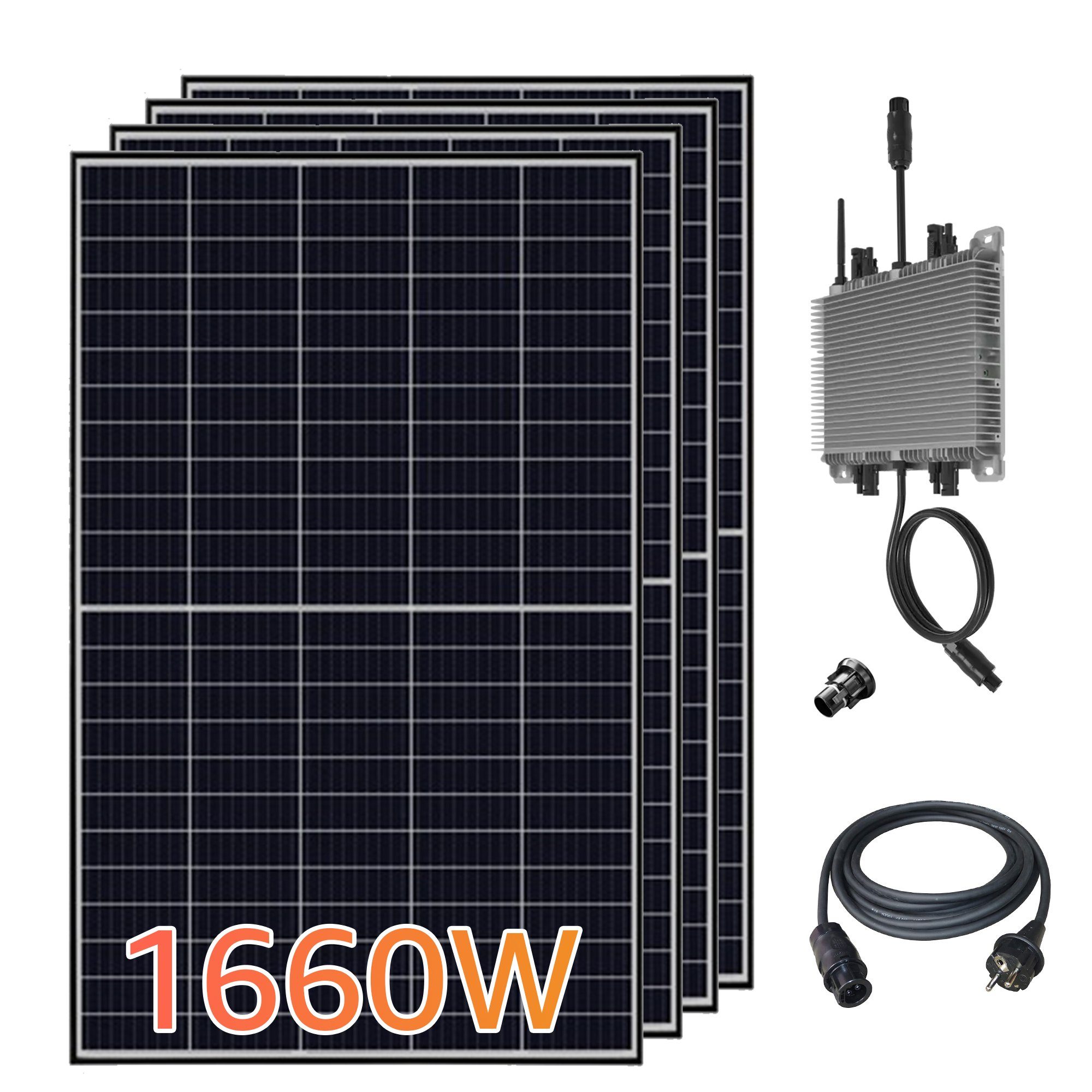 VESKA Solaranlage Balkonkraftwerk 1660 / 1600 Watt Photovoltaik Mini-PV Anlage, 1600,00 W, (Komplettset, Schwarz WIFI), PERC Technologie, Antireflexbeschichtung