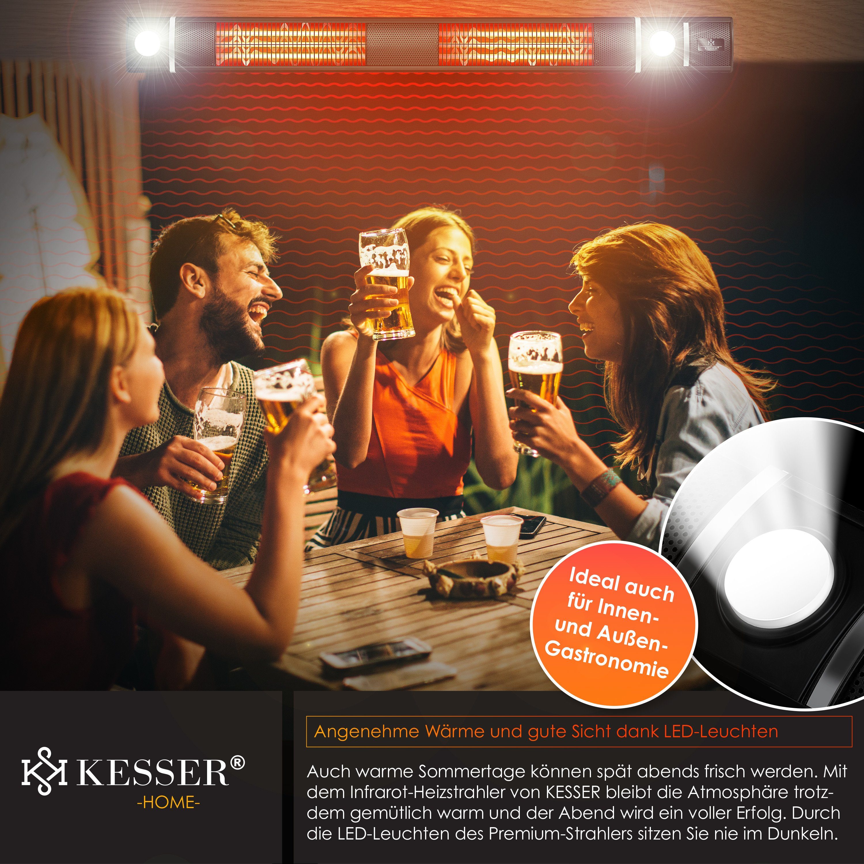 KESSER Heizgerät, Infrarot Heizstrahler 3000W Heizer IR-Gastro-Bar + LED, Fernbedienung