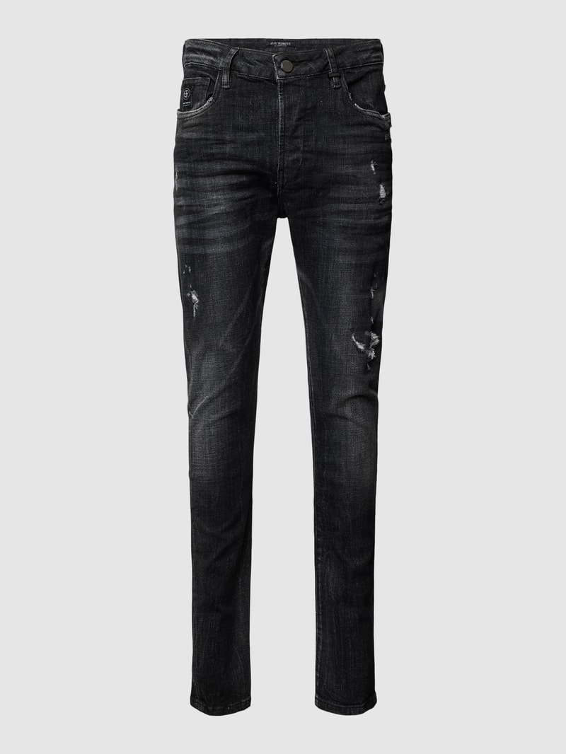 Tapered Fit Jeans im Destroyed-Look Modell 'Noel' in schwarz
