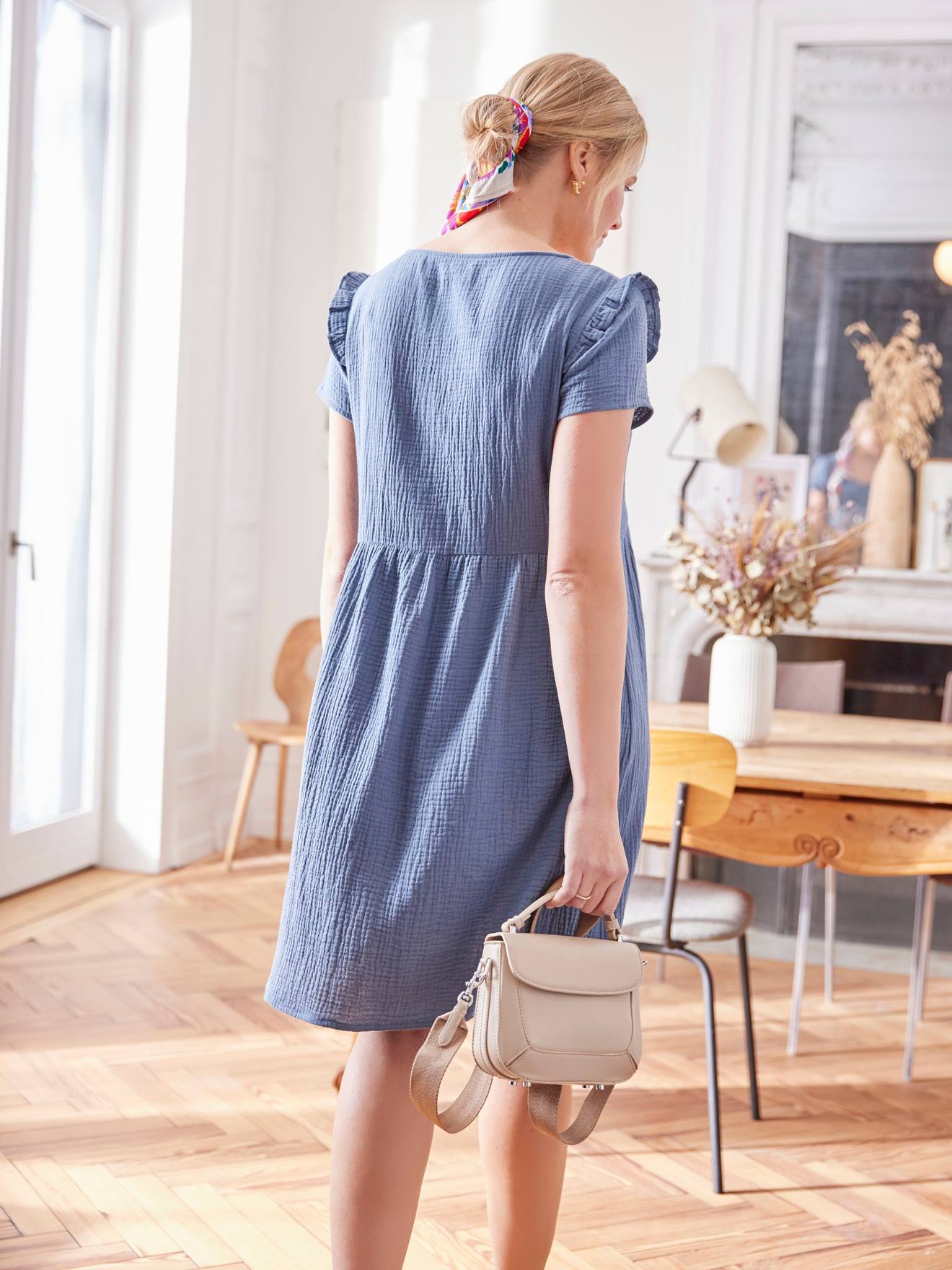 Vertbaudet Musselin-Kleid, Schwangerschaft & Stillzeit Oeko-Tex - weiß