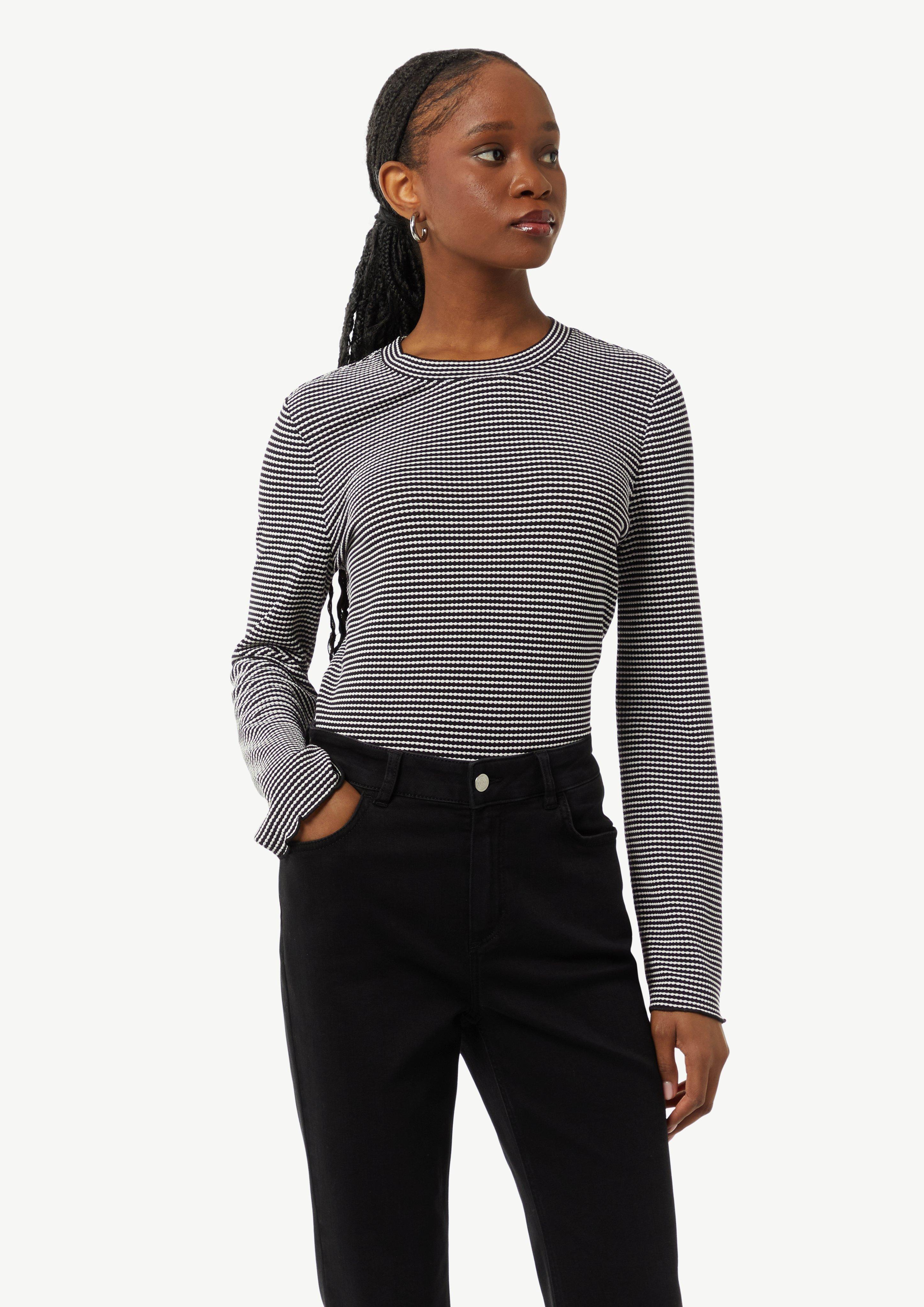 Langarmshirt mit Strukturstreifen - schwarz