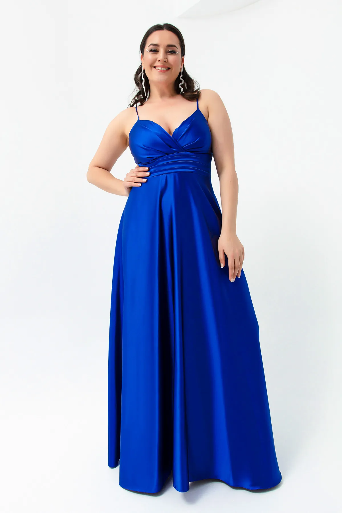 Lafaba  Damen-Abendkleid und Abschlusskleid aus Satin in Übergröße mit Saxophonfaden-Träger