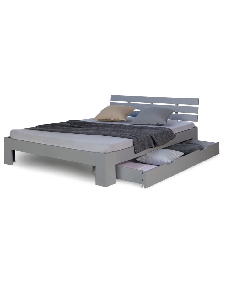 Homestyle4u Holzbett 140x200 mit Lattenrost und Bettkasten in Grau günstig kaufen 140 x 200 cm
