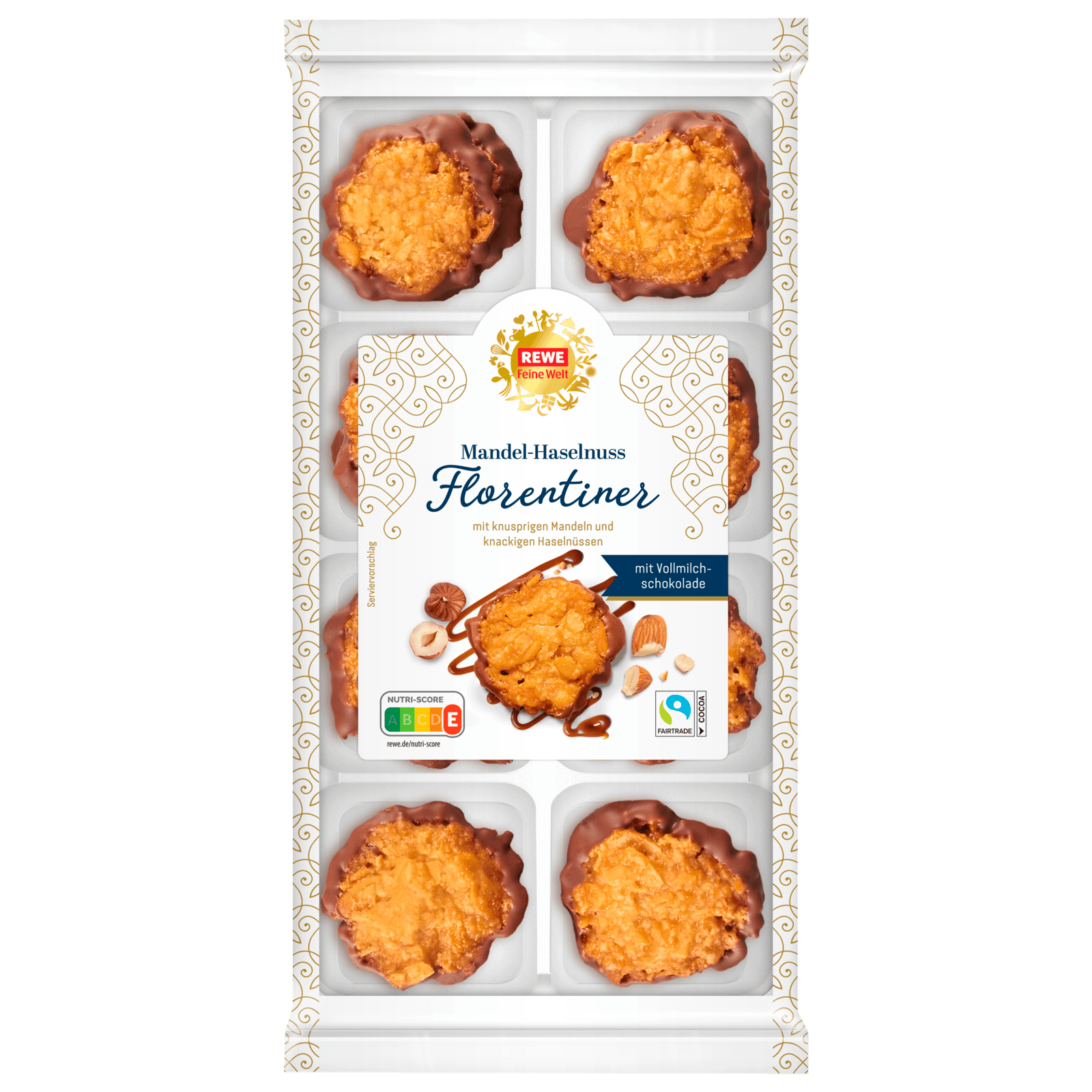 REWE Feine Welt Mandel-Haselnuss Florentiner mit Vollmilchschokolade 125g