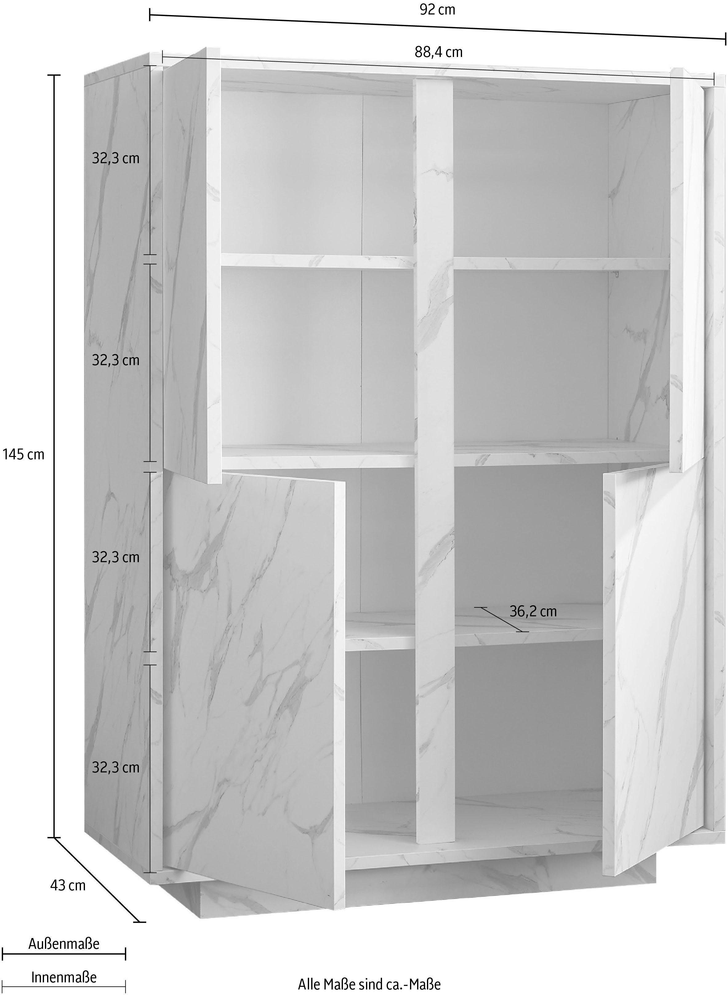 LC Highboard Carrara, grifflos