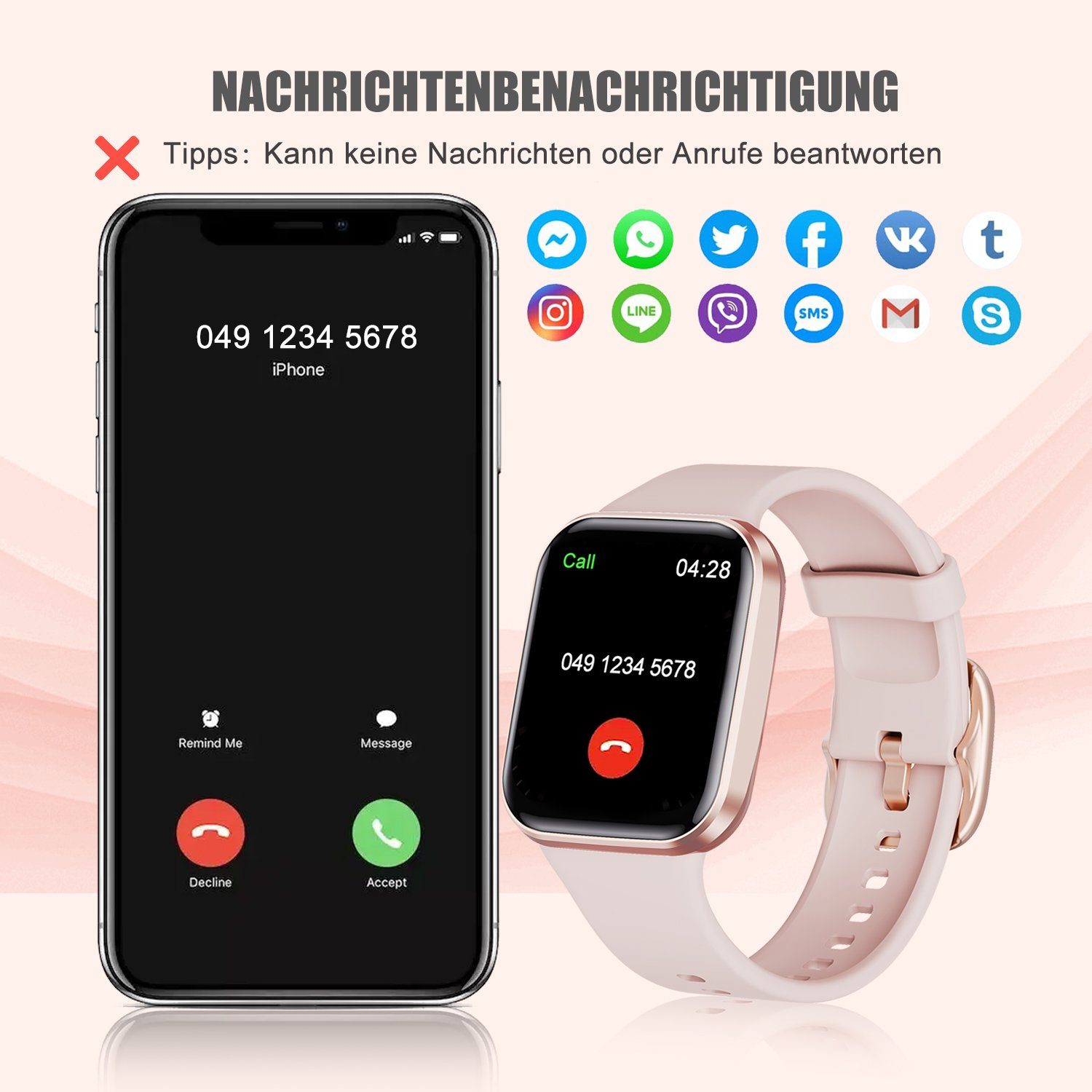 Mutoy Smartwatch, Smartwatch Damen Herren Fitness Tracker Uhr Smartwatch (1.69