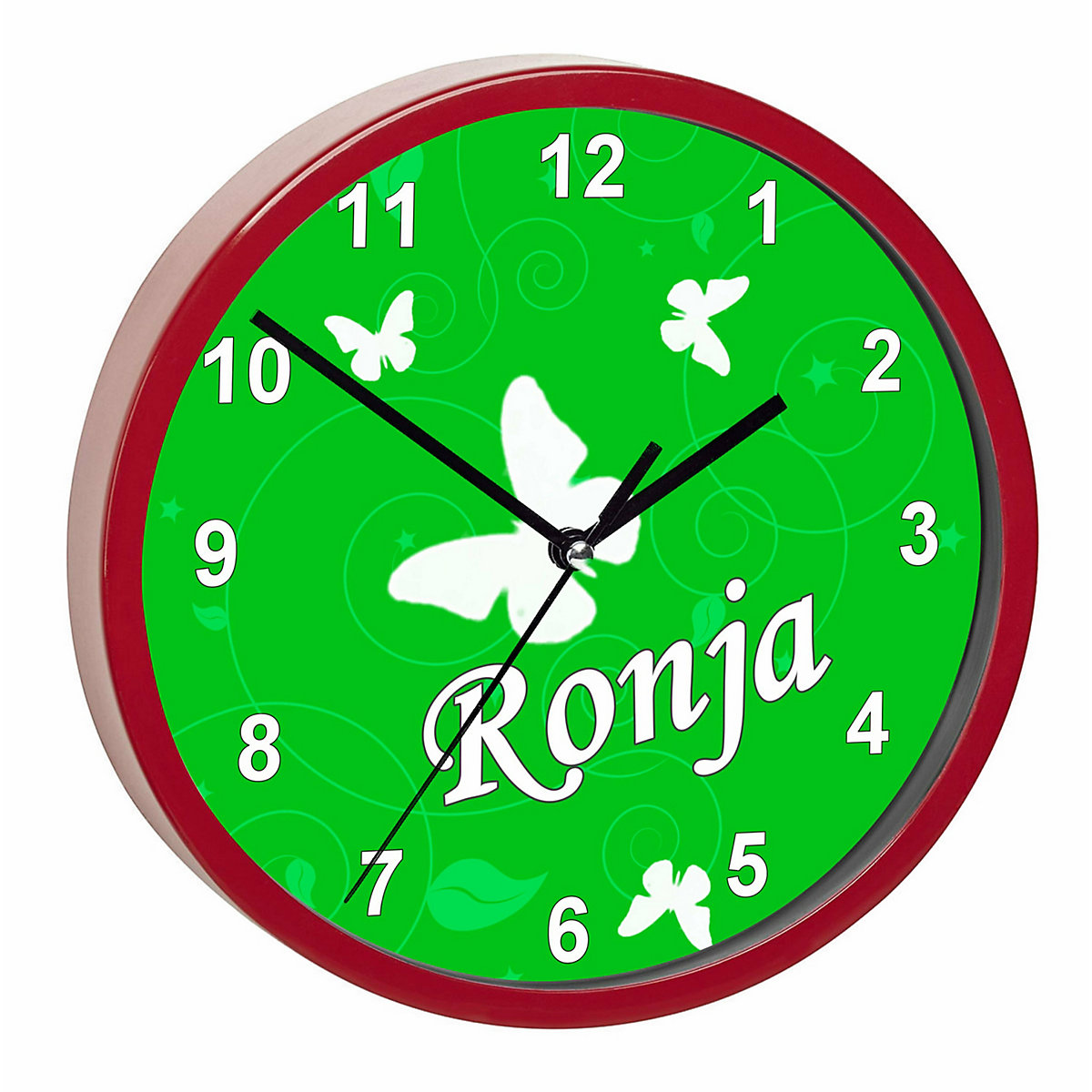 Kinder Wanduhr personalisiert mit Name Schmetterling Ornamente grün