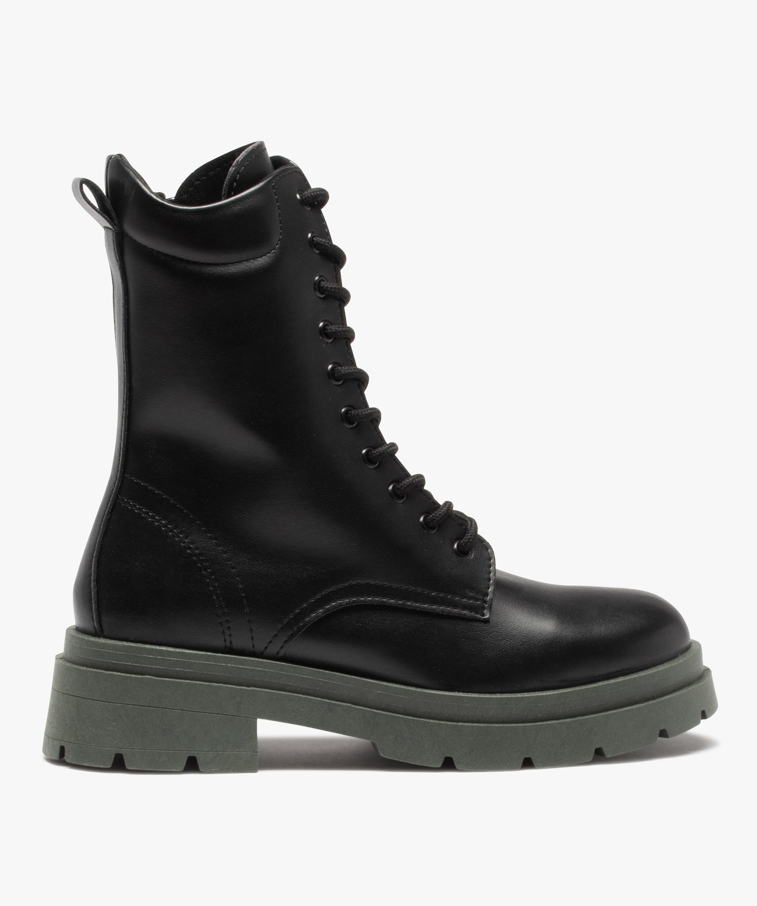 Bottines femme unies à lacets et semelle crantée noir | GEMO