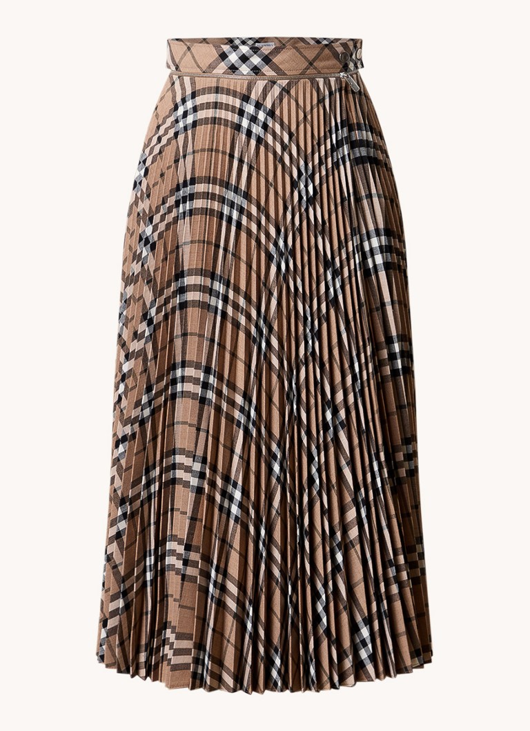 Fustă midi plisată în carouri Burberry din amestec de lână