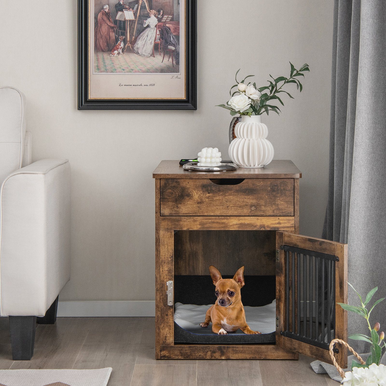 COSTWAY Hundehütte Hundekäfig, mit Ladestation, für S Hunde