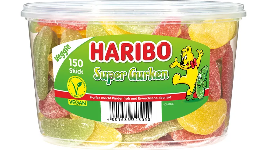 Haribo Fruchtgummi Super Gurken Runddose Vegan 1350 g