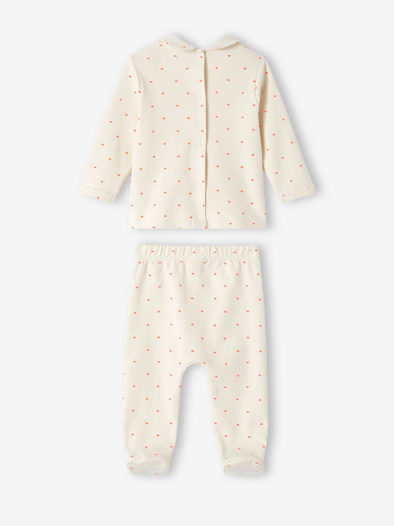 Lot de 2 pyjamas coeur bébé en interlock écru