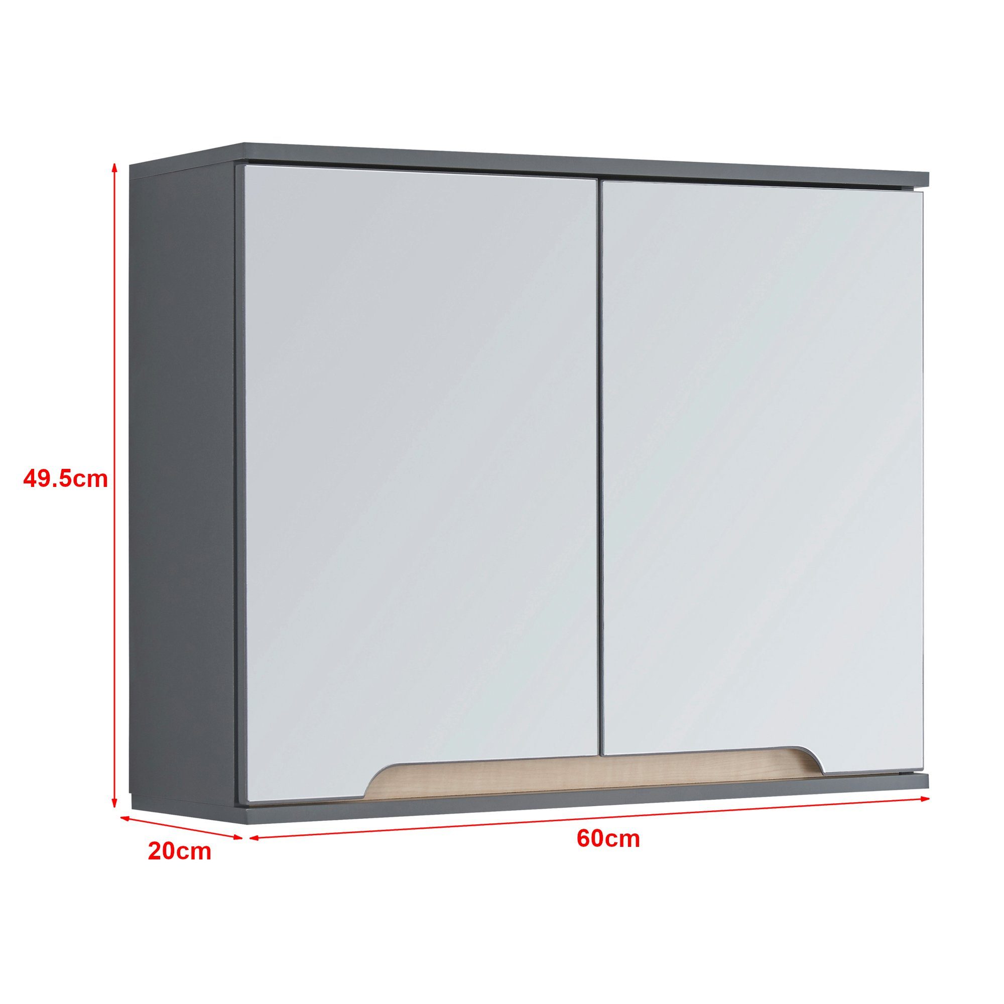 en.casa Spiegelschrank Gescher Badezimmerschrank 50x60x20 cm Grau / Holzfarben