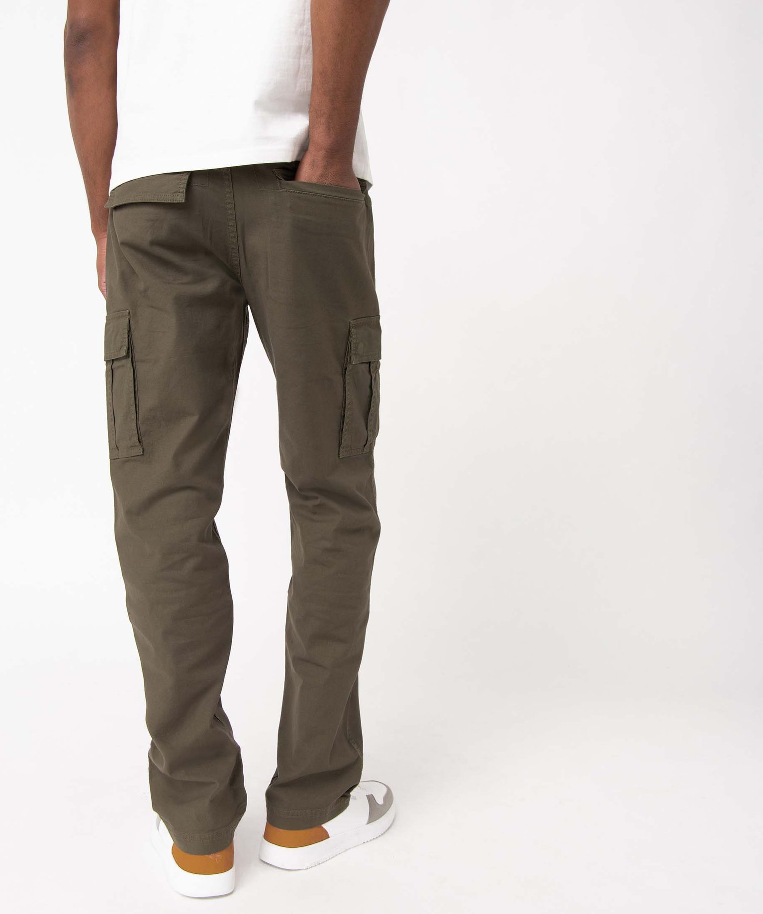 Pantalon homme coupe cargo en coton stretch kaki | GEMO