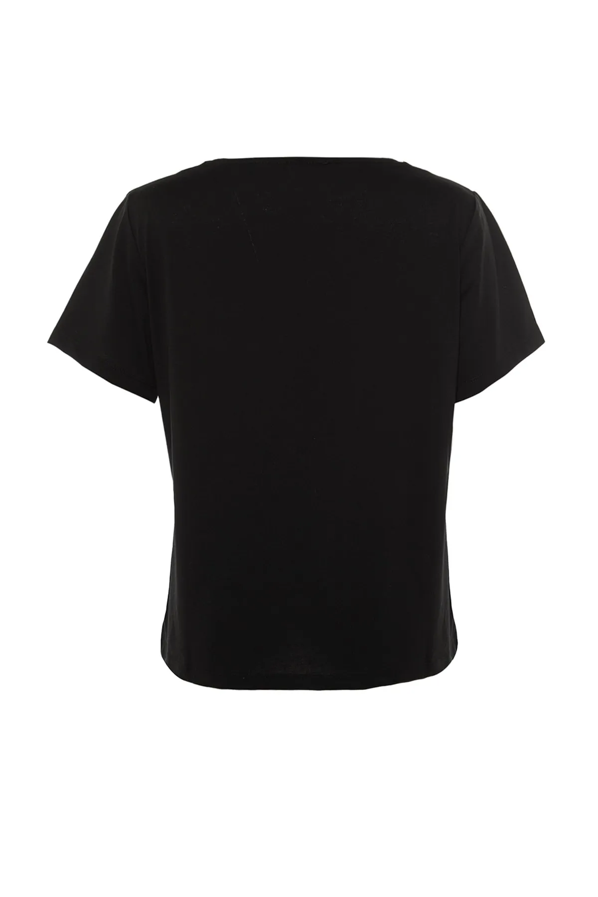 Trendyol Curve  Schwarzes, detailliertes Strick-T-Shirt mit Fenster/Ausschnitt TBBSS22BF00001