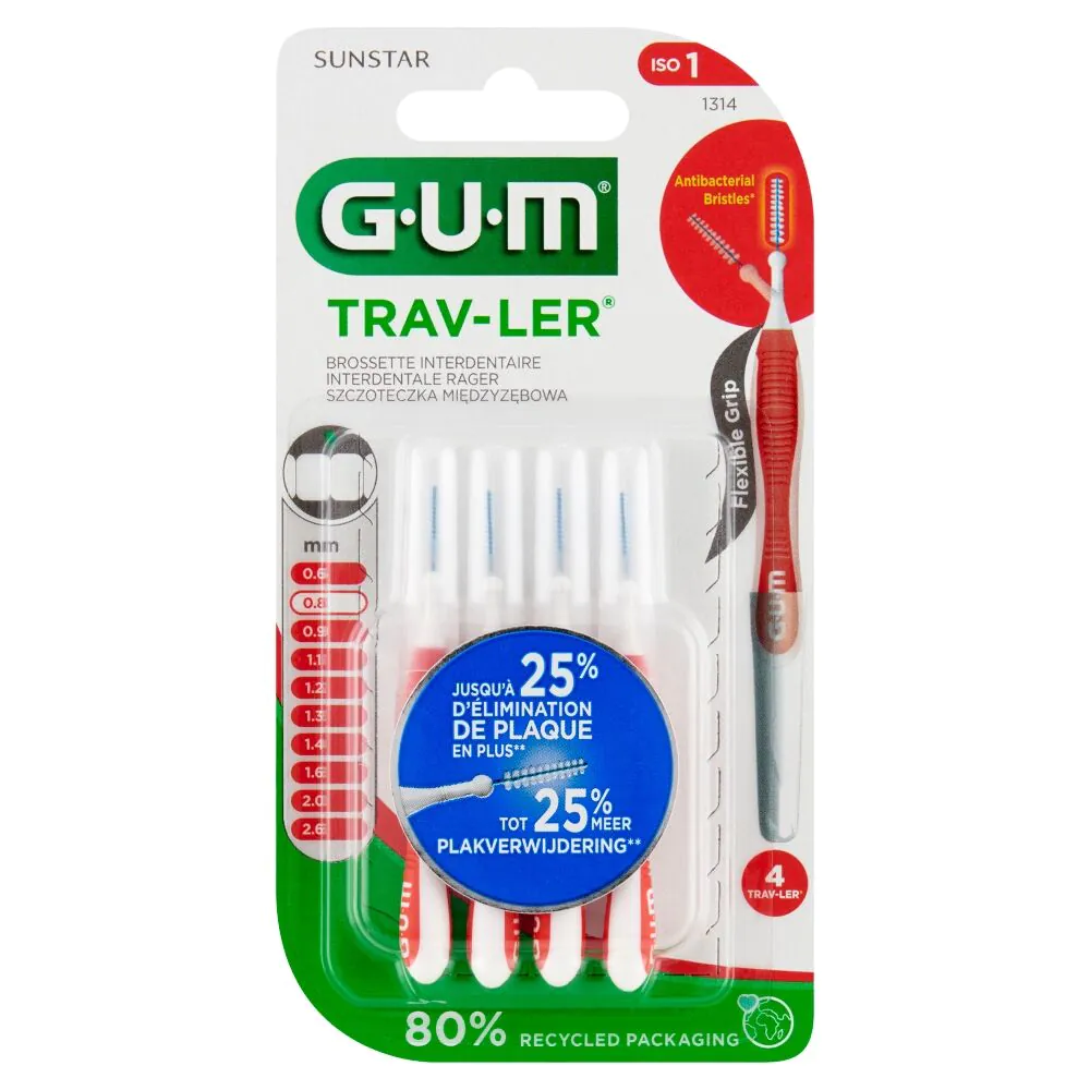 „Gum Trav-Ler“ 0,8 mm tarpdančių šepetėliai