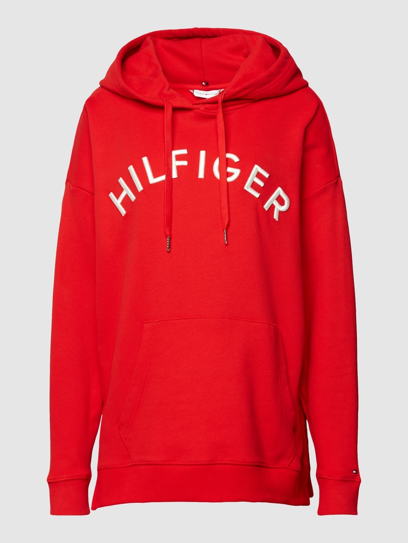 Hoodie mit Logo-Stitching in hellrot