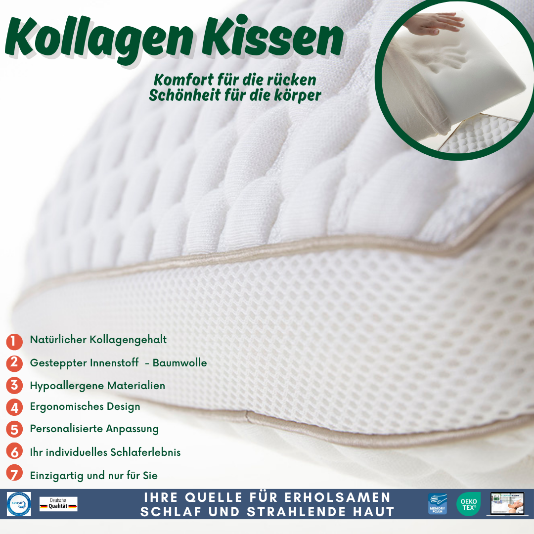 Arga Home Nackenstützkissen Orthopädisches Kopfkissen Kollagen Kissen Nackenkissen 60x40