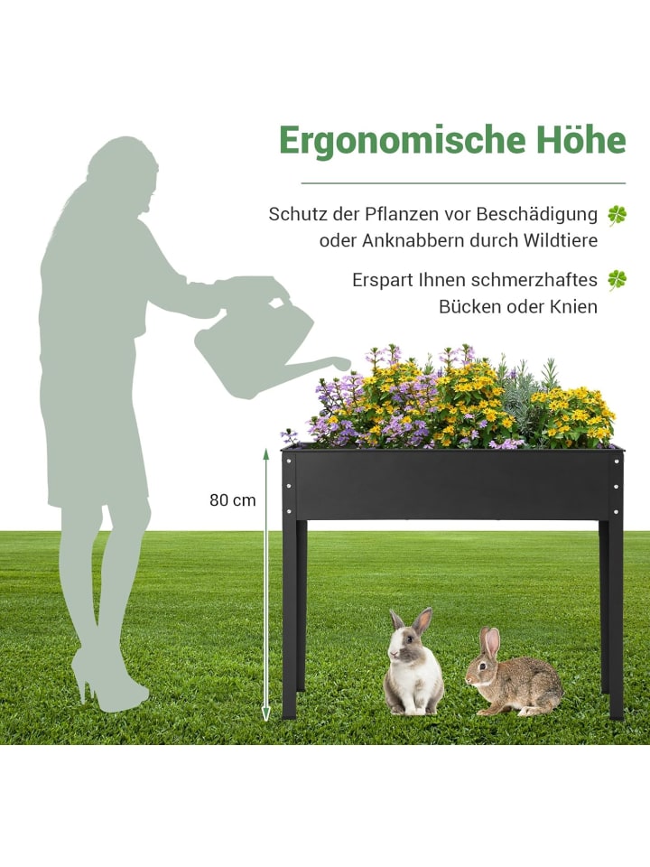 COSTWAY Hochbeet Metall 102x26,5x80cm in Schwarz günstig kaufen onesize