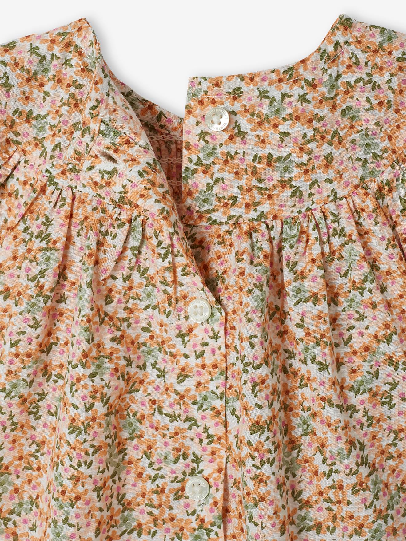 Vertbaudet Kurzärmelige Baby Bluse, gesmokt - weiß