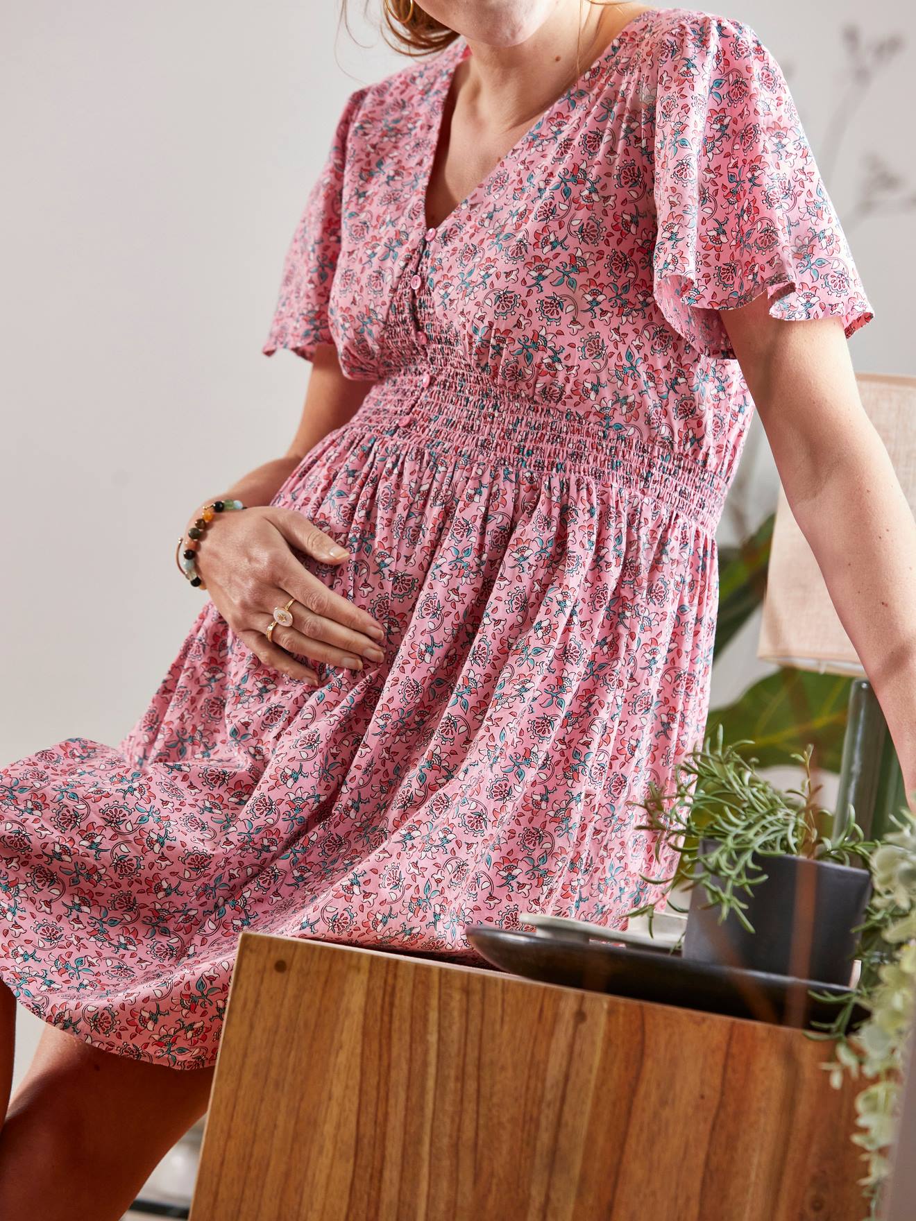 Vertbaudet Kurzes Kleid für Schwangerschaft & Stillzeit - weiß bedruckt
