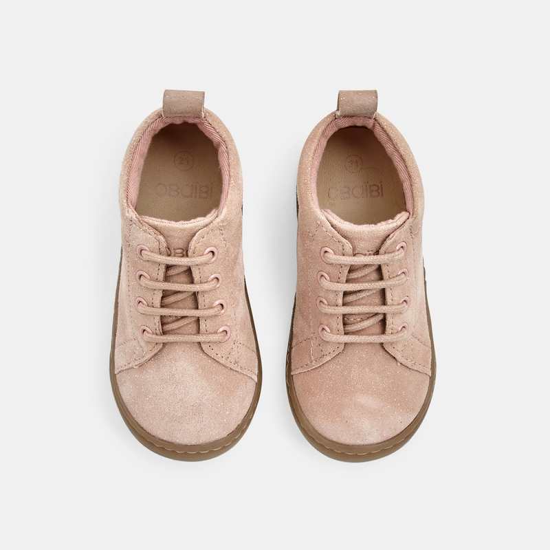 Bottillon 1er pas en cuir souple irisé rose bébé fille