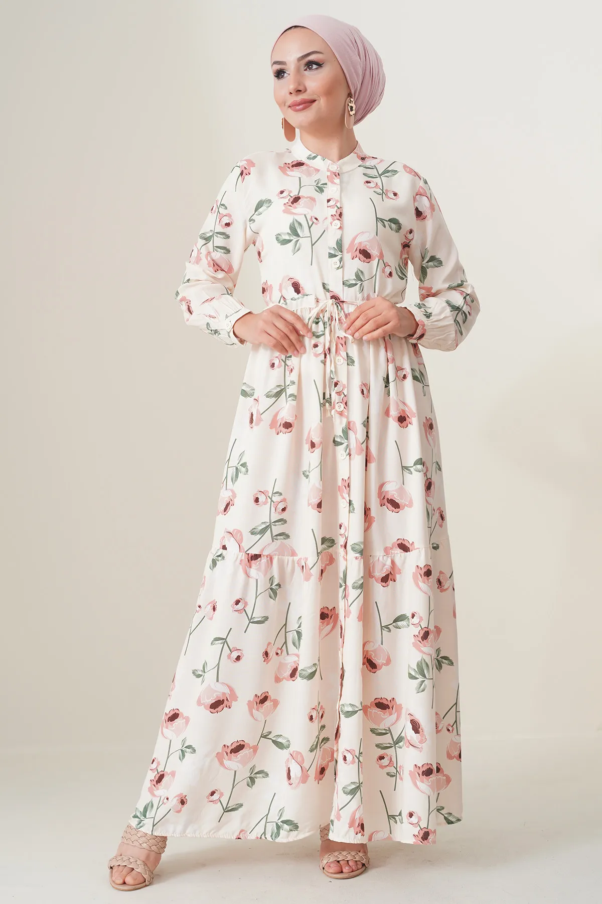 Bigdart  2144 Wunderschönes Hijab-Kleid mit Kragen - A.ekru