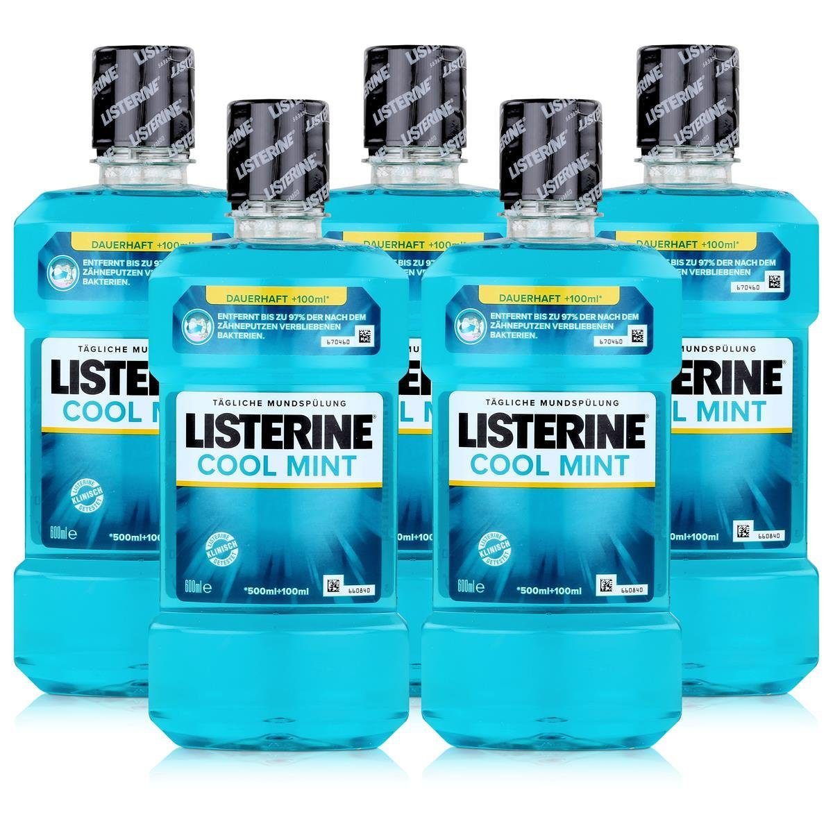 Listerine Mundspülung, Listerine Cool Mint 600ml - Mundspülung mit Minzgeschmack (5er Pack)