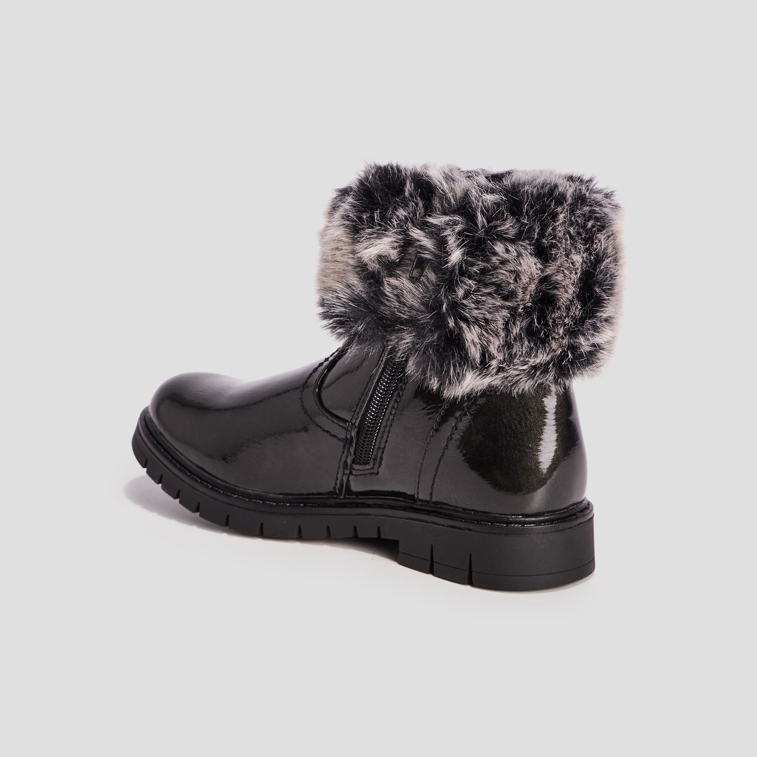 Bottines zippées vernies crantées noir fille | La Halle