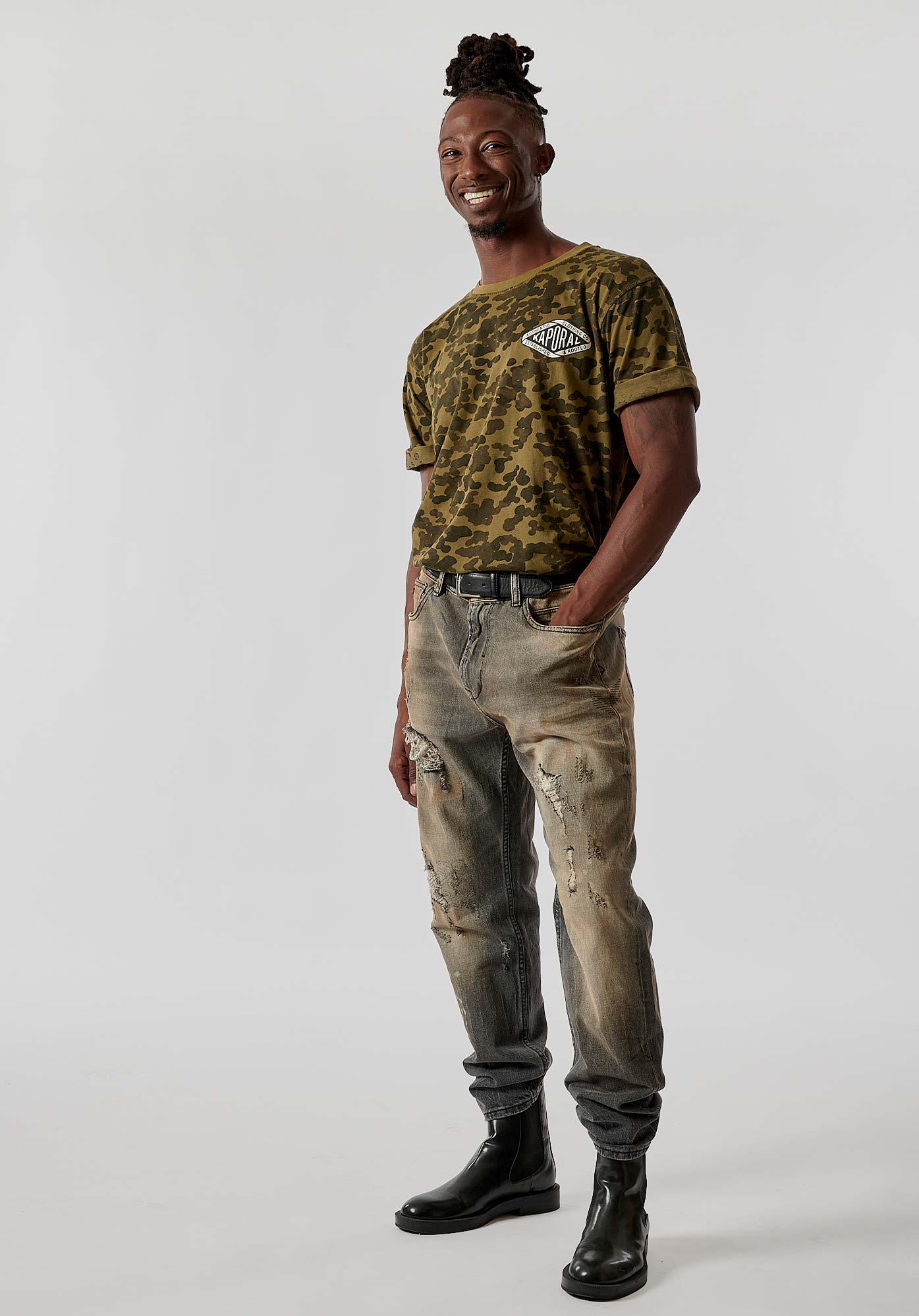 KYLAN  Jean gris relaxed cropped homme