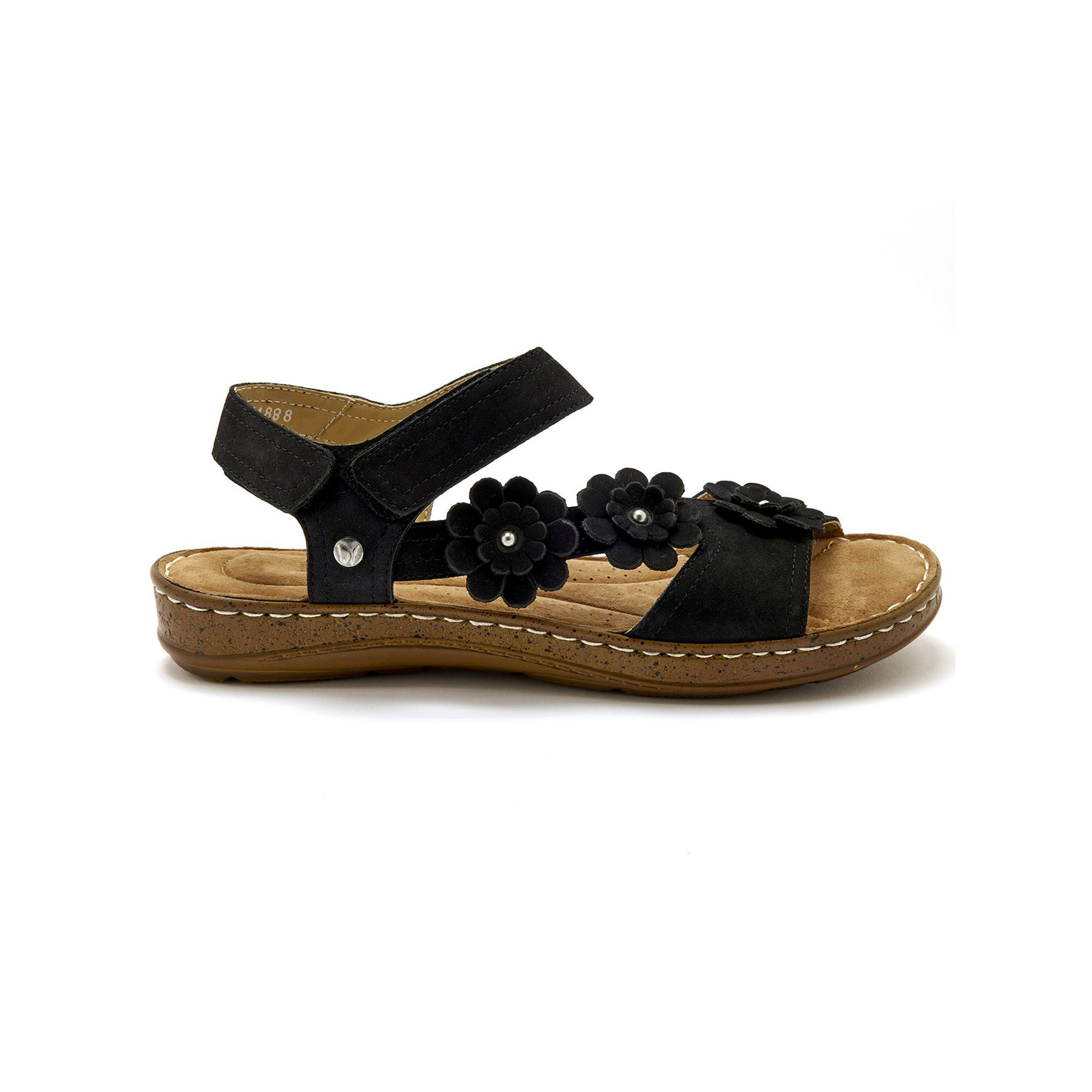Sandales scratchées à fleurs, cuir velours