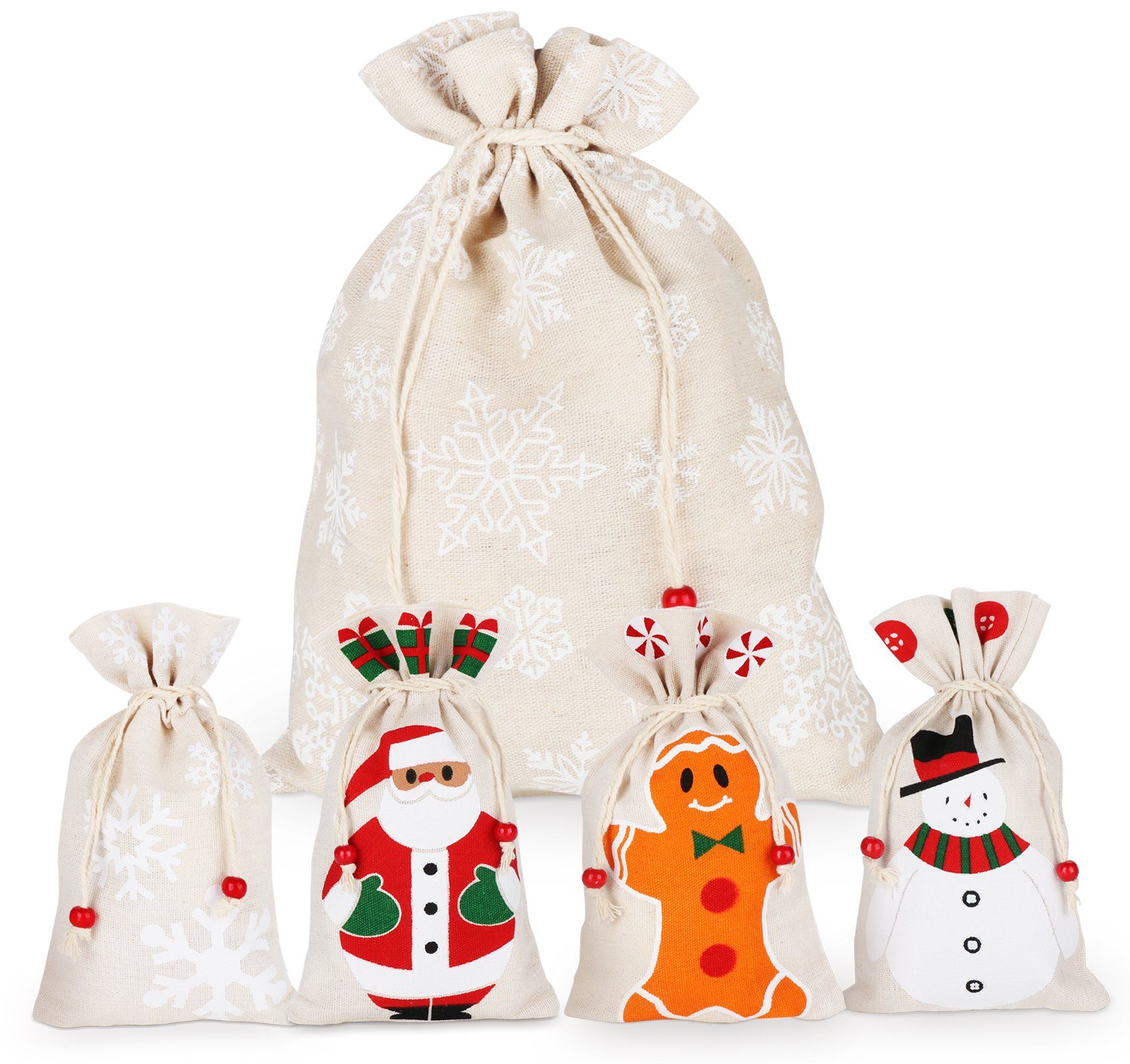 Homewit Christbaumschmuck Geschenksäckchen zu Weihnachten mit Zugband (5-tlg), Ideal zum Verpacken von Geschenken