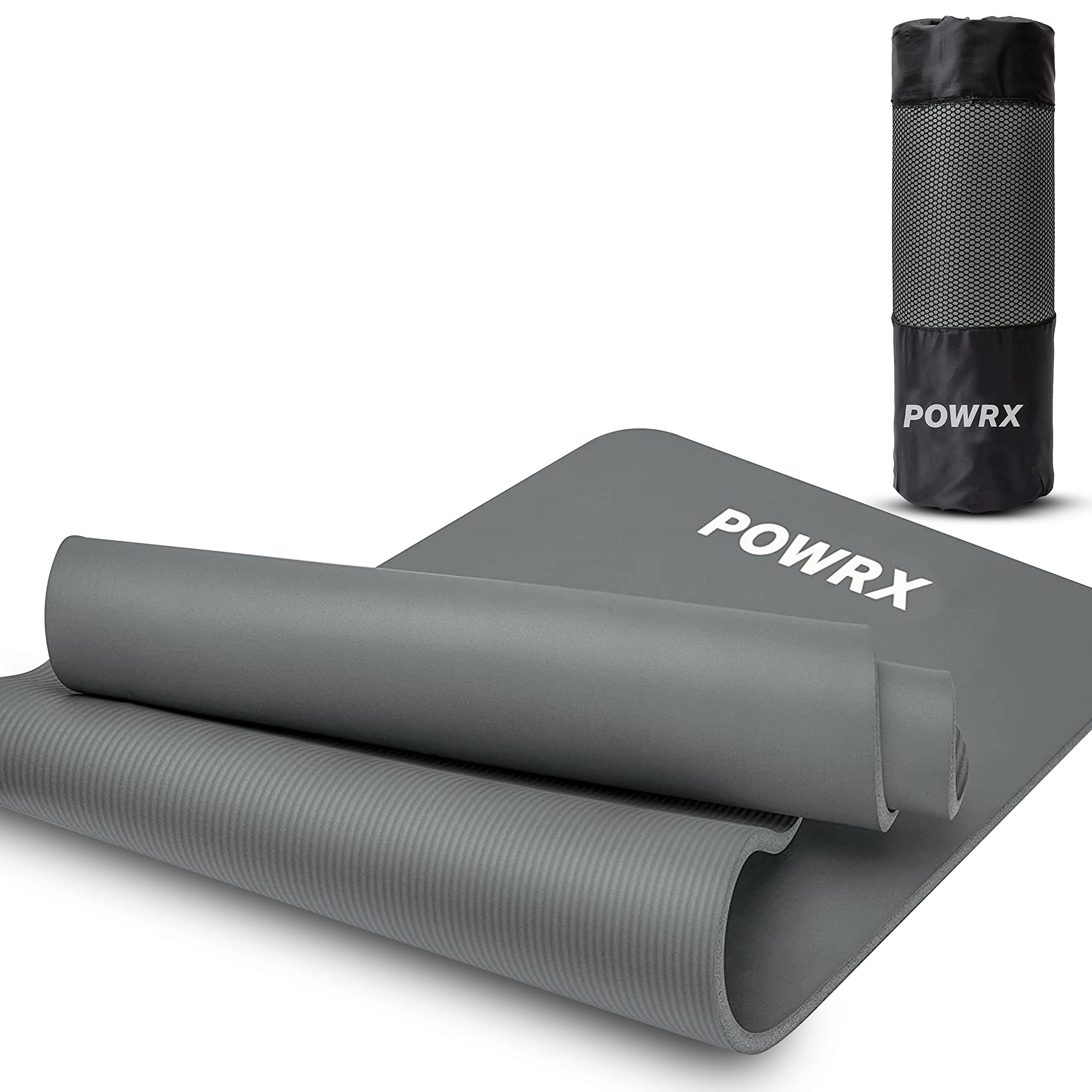 POWRX Yogamatte Gymnastikmatte Yogamatte (Grau 183x60x1.5cm) inkl. Tragegurt & Tasche, Grau 183 X 60 X 1.5 Cm 183 X 60 X 1,5 Cm