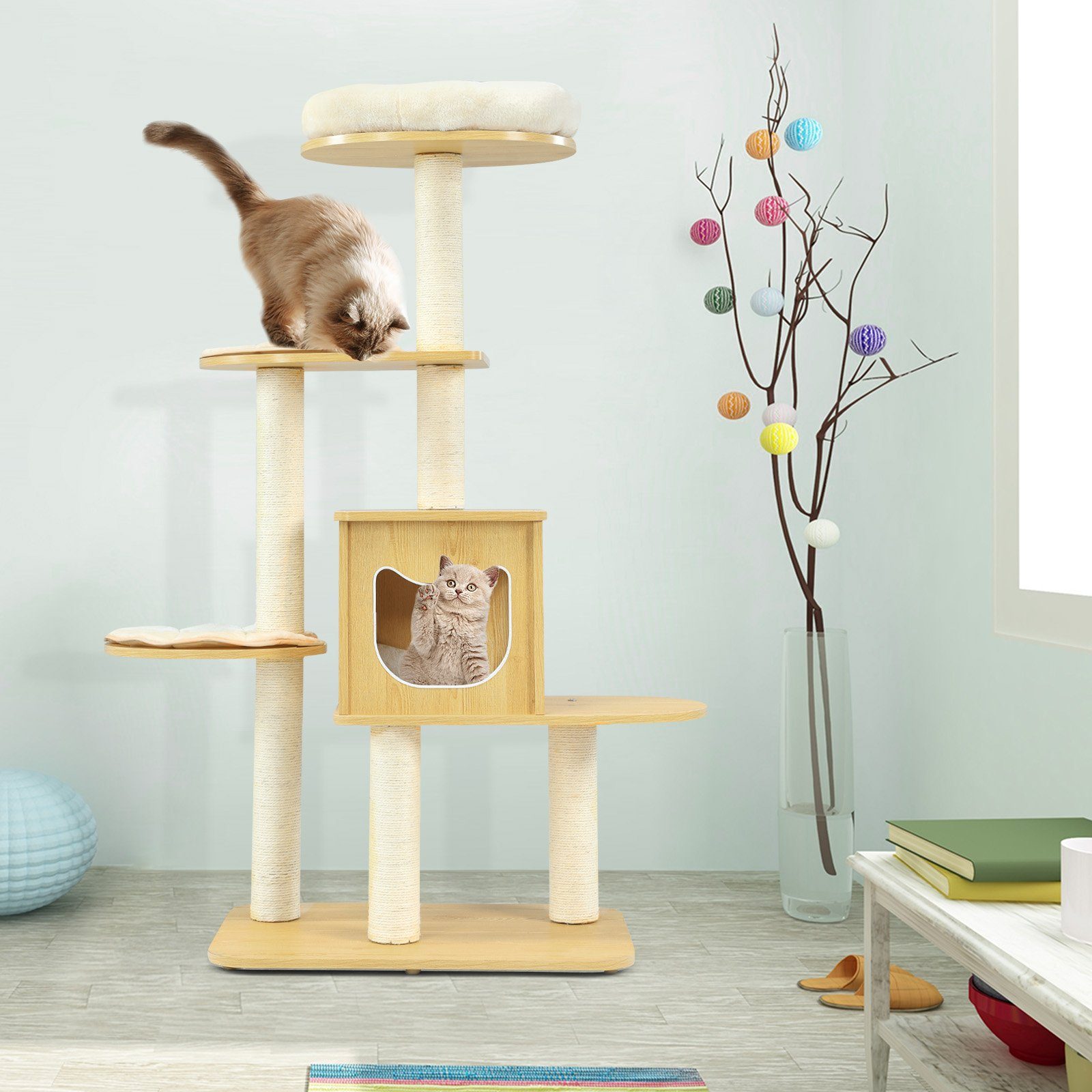 COSTWAY Kratzbaum Katzenbaum, 135cm, mit Höhle und 4 Matten