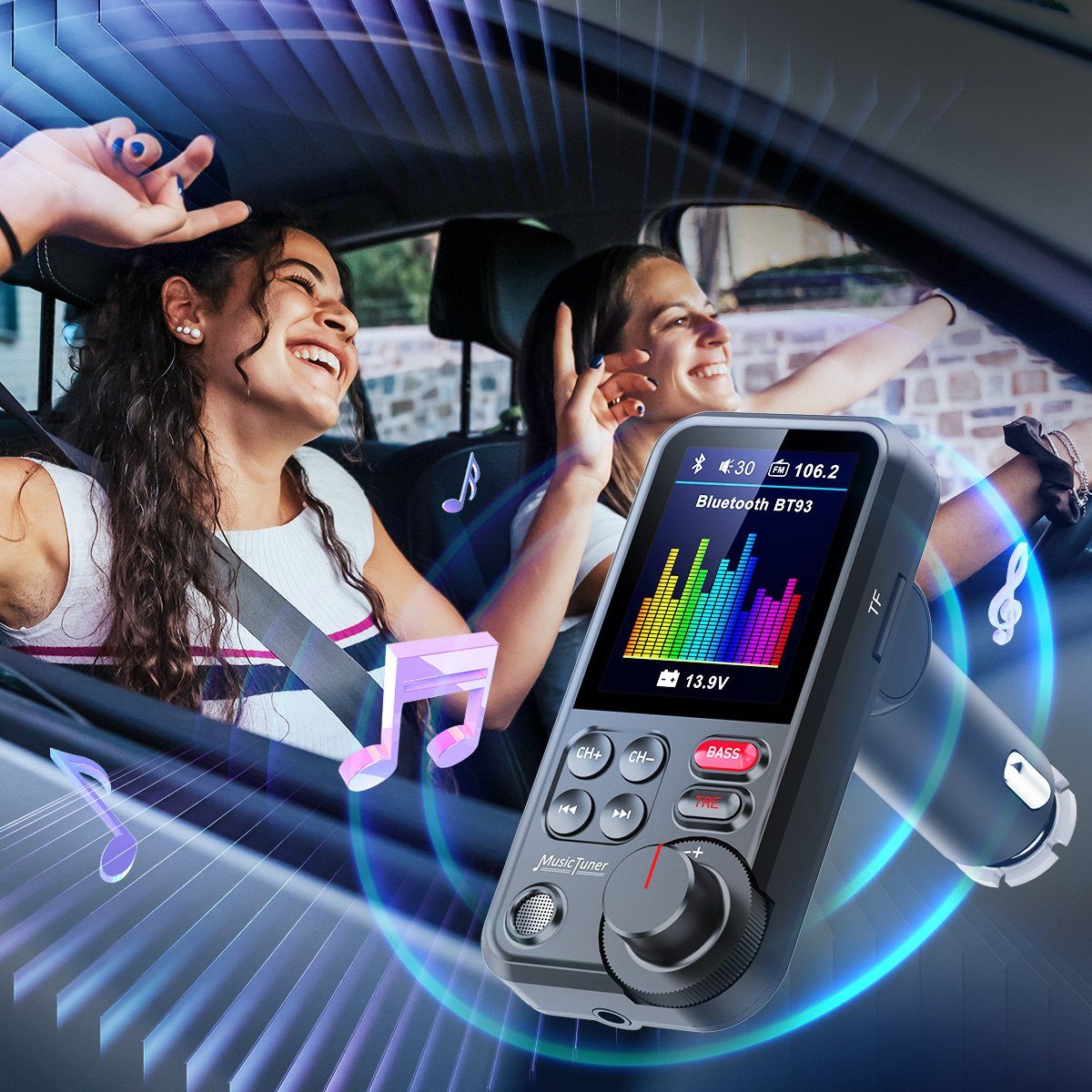 7Magic FM Transmitter Bluetooth 5.0 KFZ-Transmitter, KFZ Dual USB Auto Ladegerät für Handy Radio Adapter